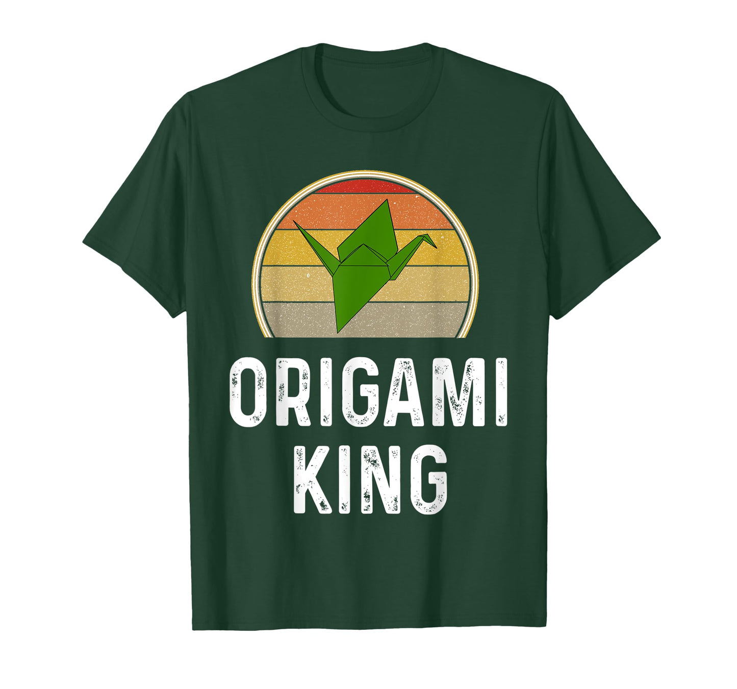 Funny Origami King Folded Paper Bird Crane Retro Sunset T-Shirt