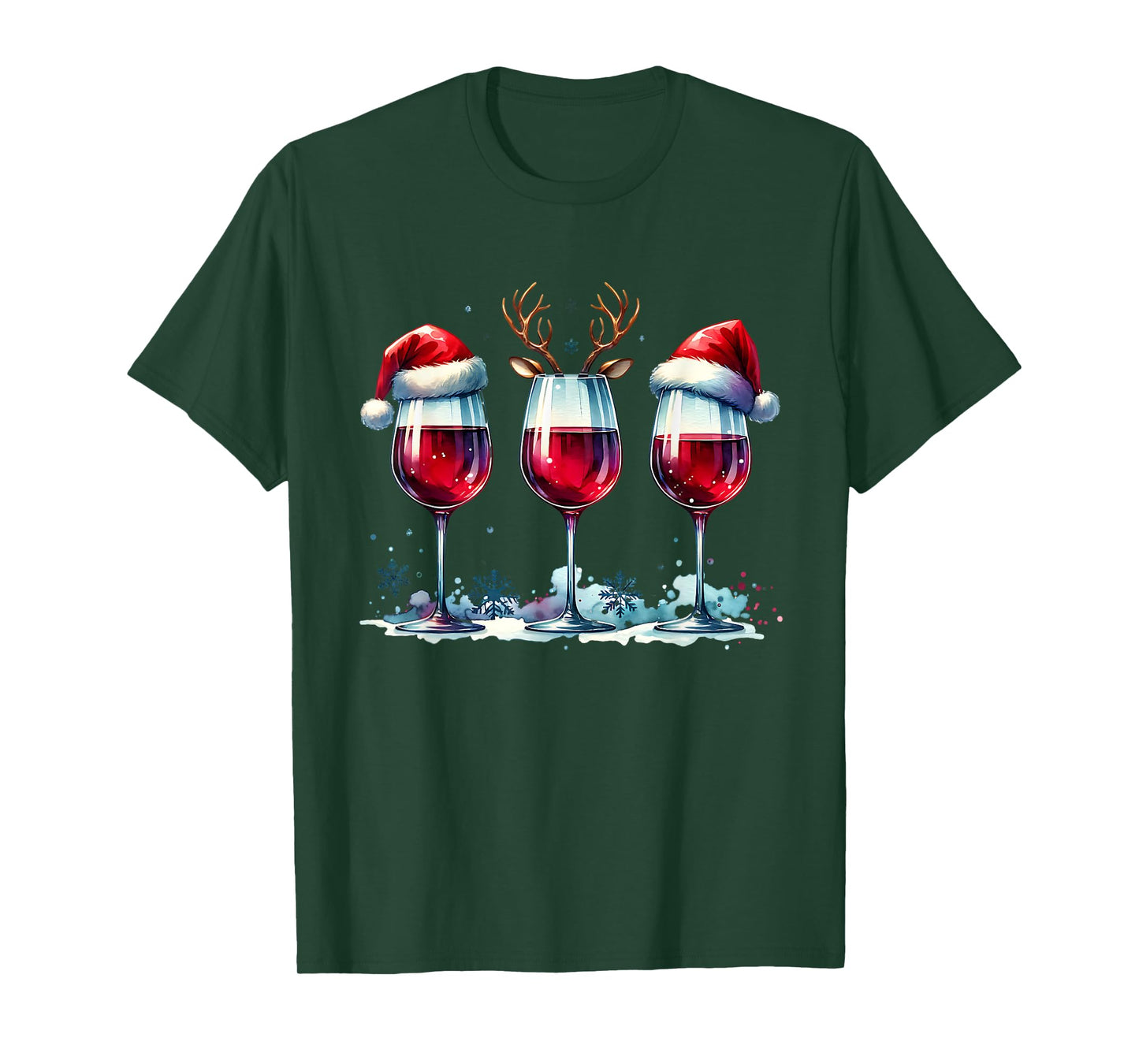 Christmas Wine Lover Reindeer Santa Hat Xmas Wine Womens T-Shirt
