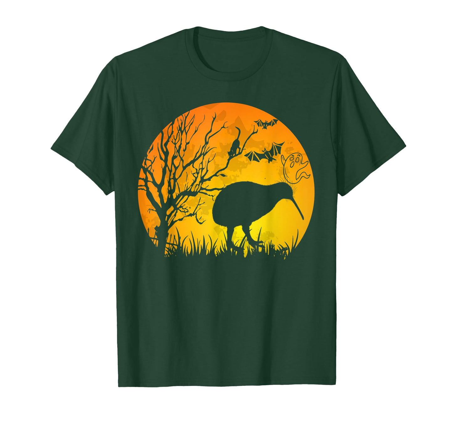 Halloween Kiwi Bird With Moon Bats Cat Halloween Costume T-Shirt