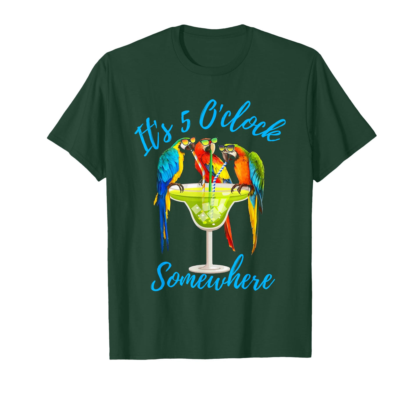 It's 5 O'clock Somewhere Funny Parrot Summer Beach Vacation T-Shirt for Men Women