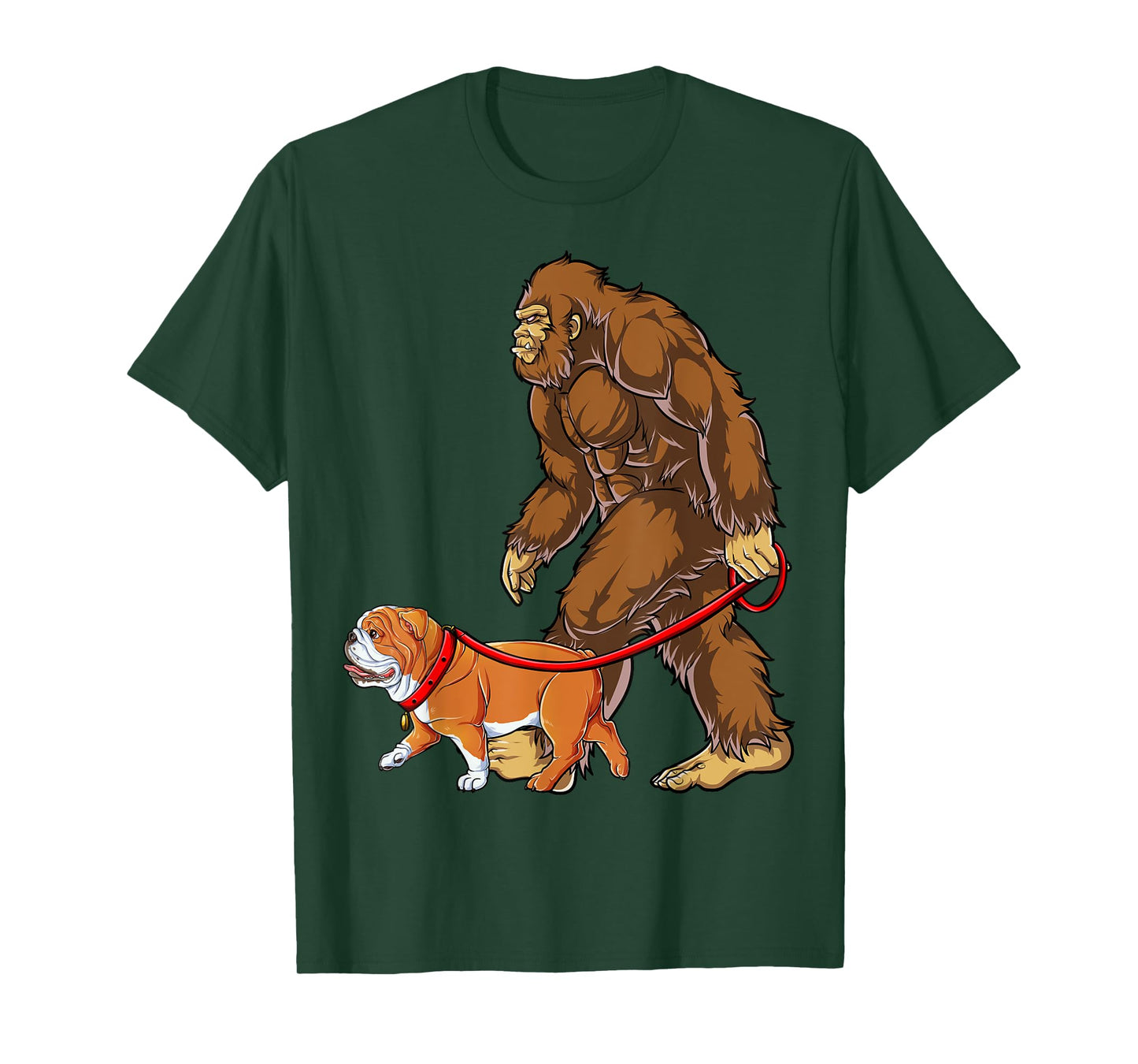 Bigfoot Dog Walk English Bulldog Men Sasquatch Lover Gifts T-Shirt