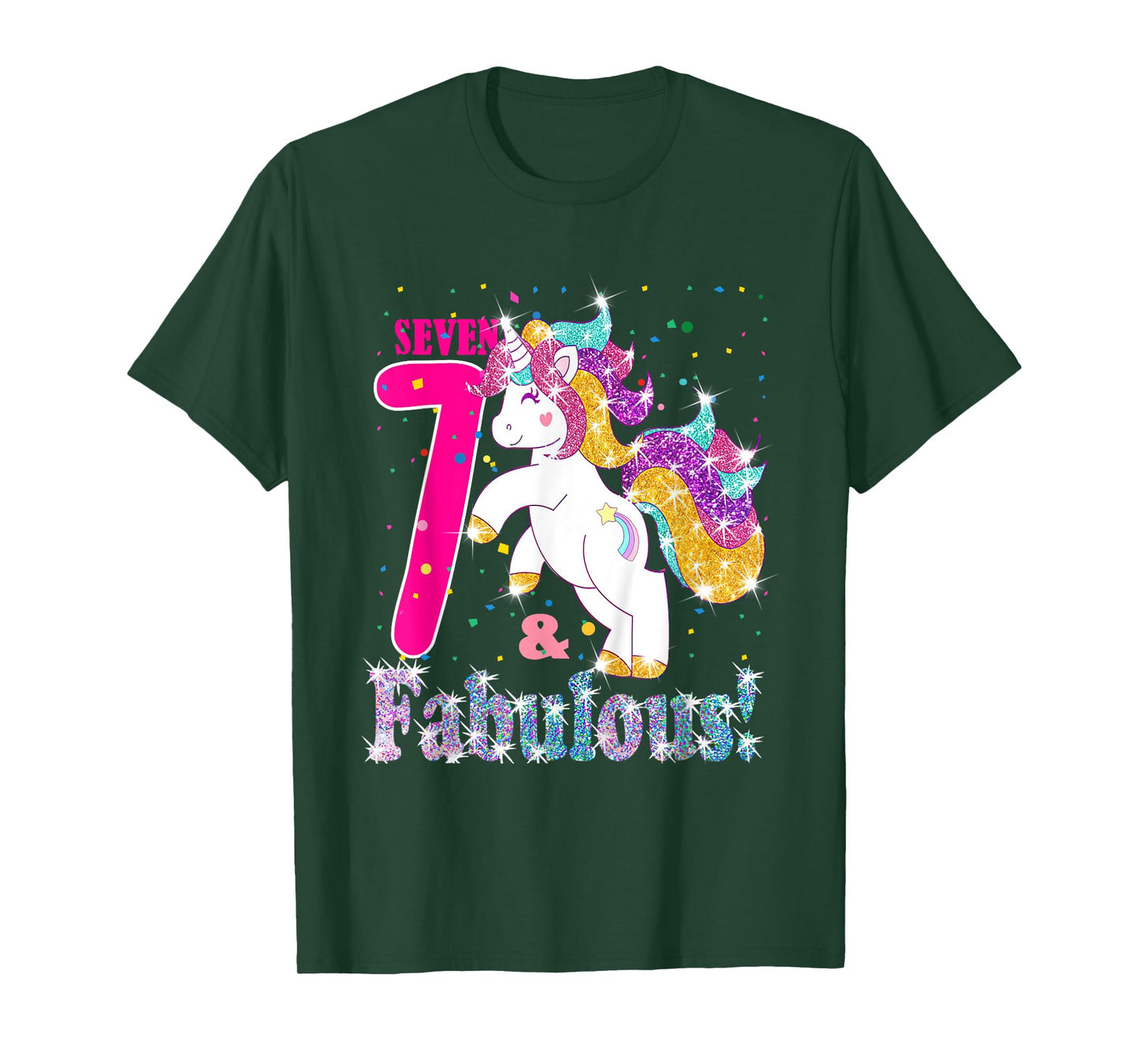 Kids I Am 7 And Fabulous Unicorn 7th Birthday Girls Gift T-Shirt