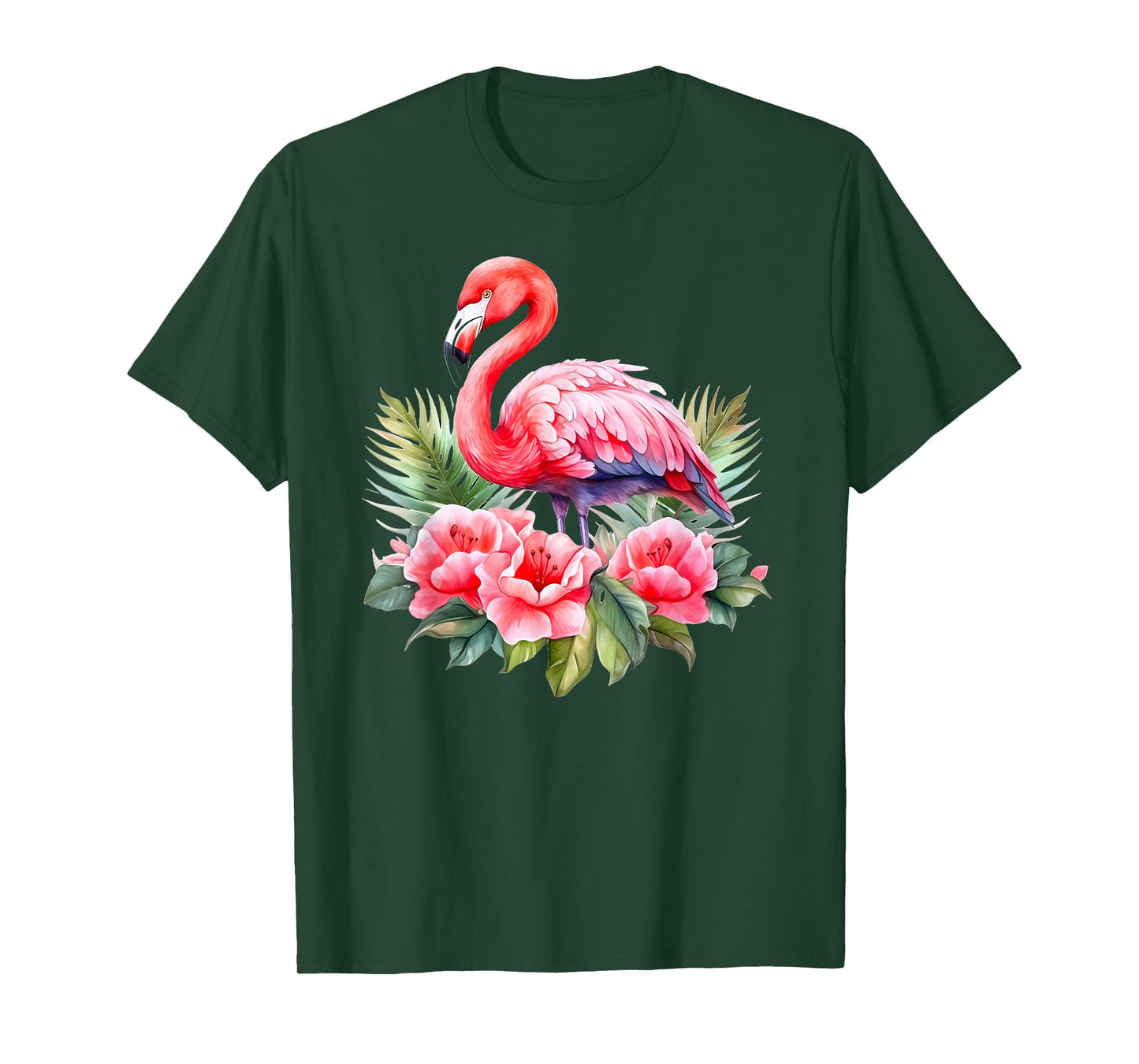 Flamingo Flowers Tropical Watercolor Bird Womens Top T-Shirt