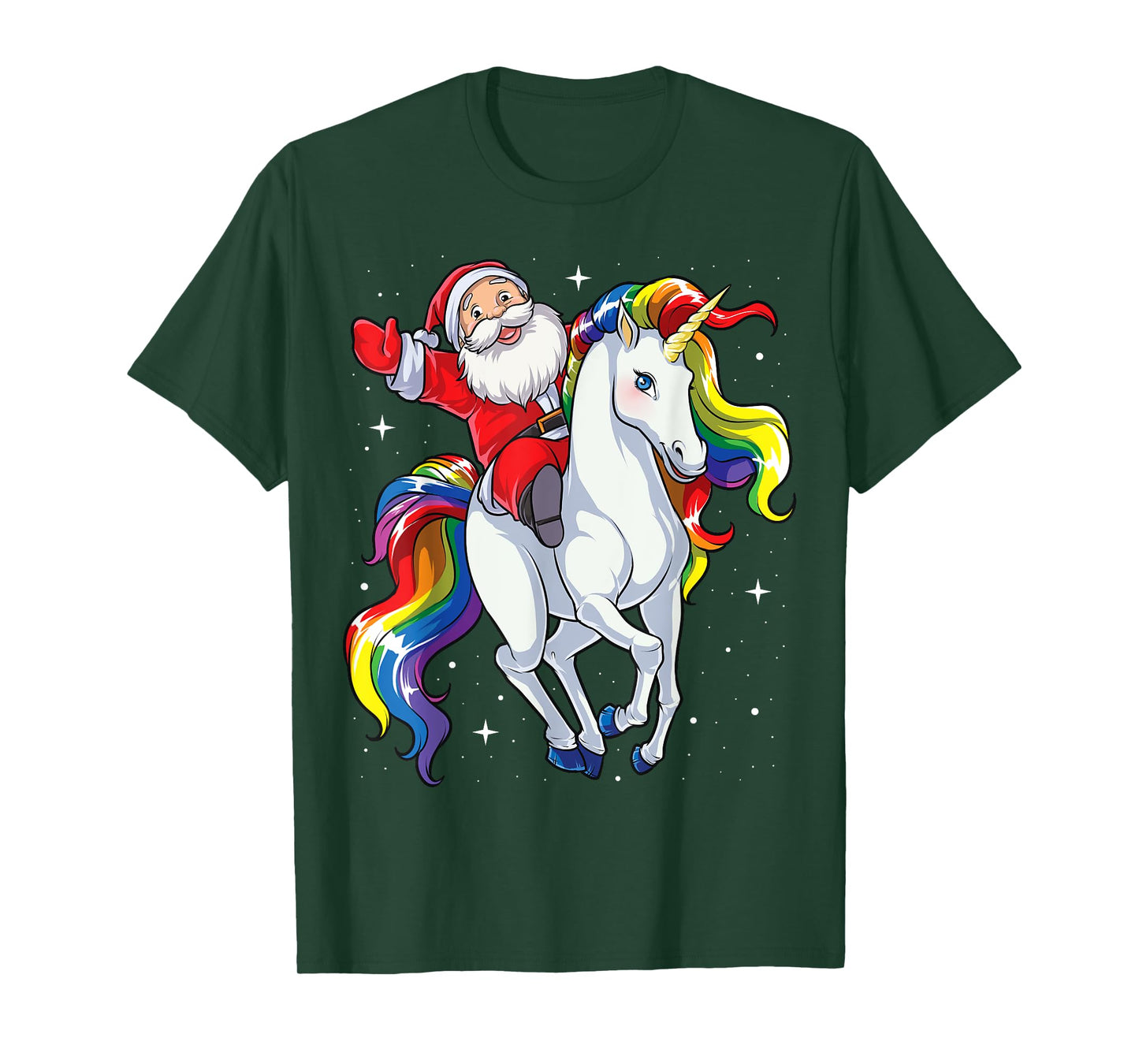 Christmas Santa Riding Unicorn Xmas Girls Women Rainbow T-Shirt