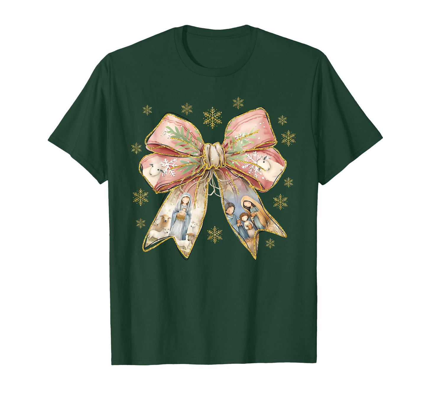 Coquette Bow Snowflake Jesus Christmas Xmas Holiday Family T-Shirt