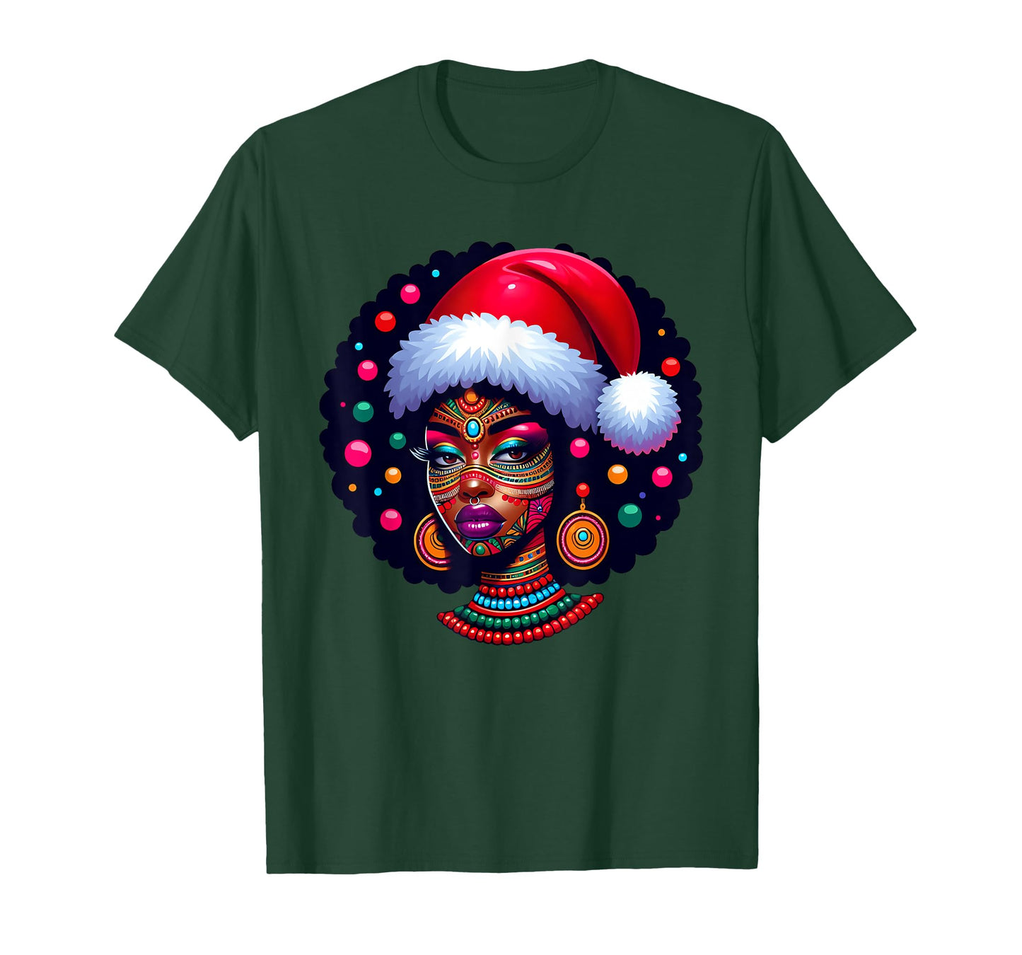 Cute Christmas Santa Pajama African American Afro Black Girl T-Shirt