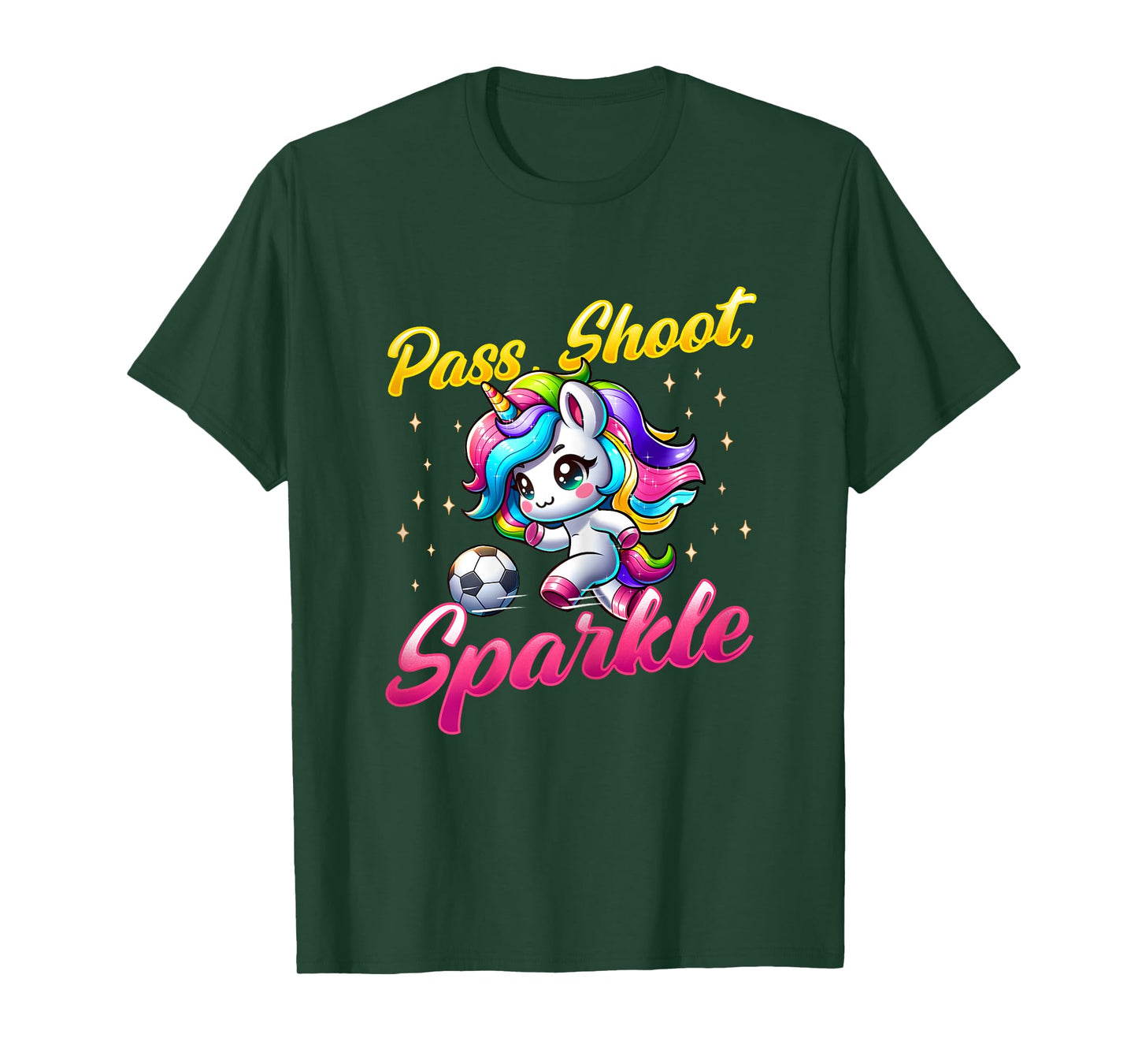 Pass Shoot Sparkle Soccer Player Unicorn Women Girls T-Shirt
