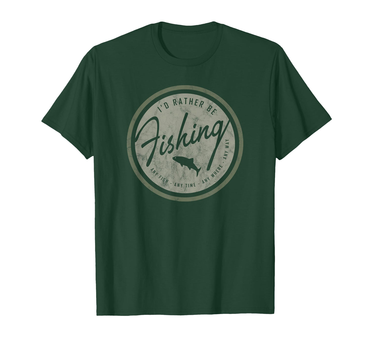 River Monkey Unisex-Adults Kids Retro Distressed Olive on Dark T-Shirt Fishing T-Shirt Small Black Short Sleeve