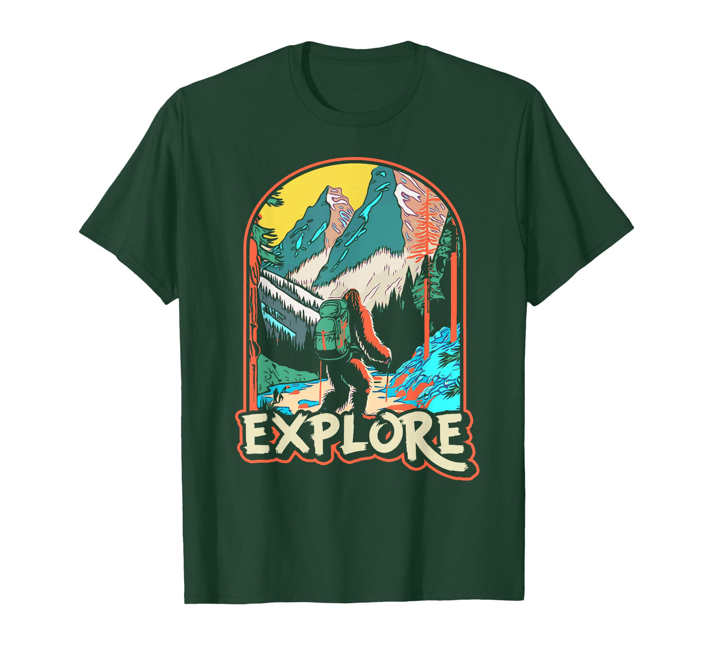 Explore! Hiking Bigfoot Sasquatch In Mountains & Nature T-Shirt