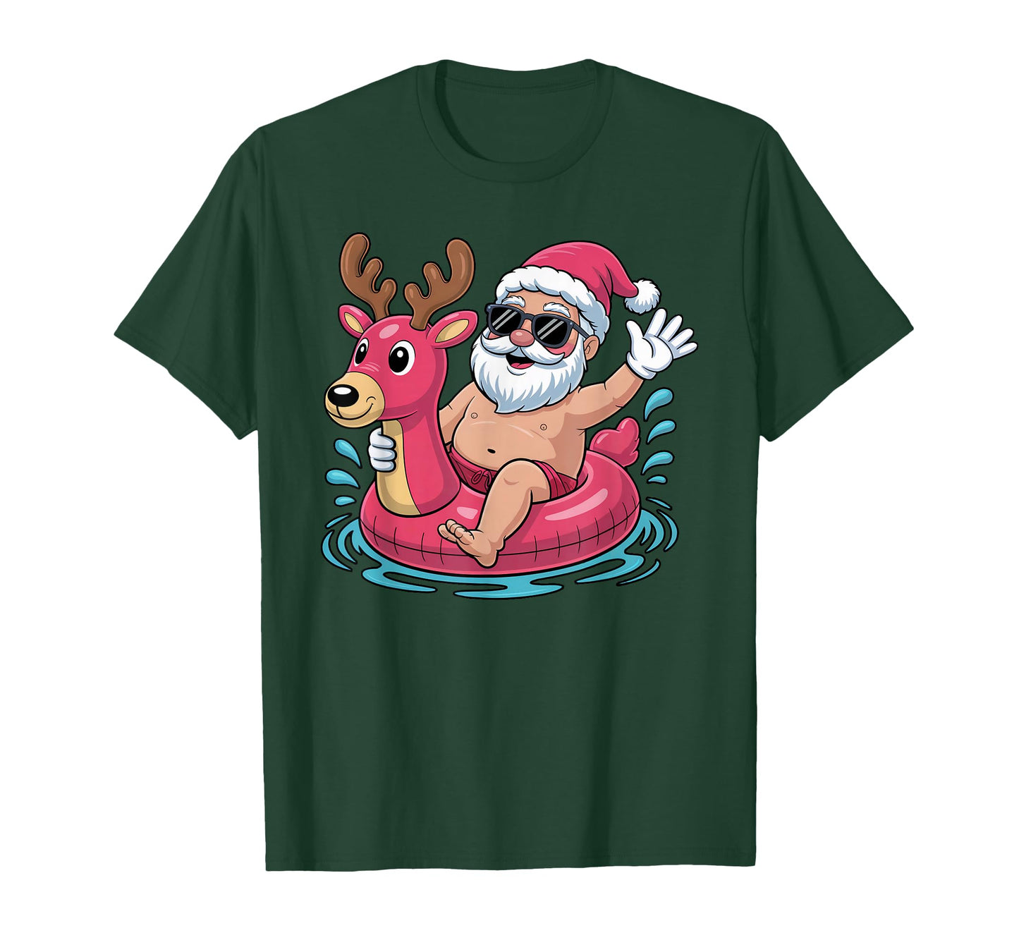 Santa Swimming At Pool Christmas in Summer July Beach Party T-Shirt