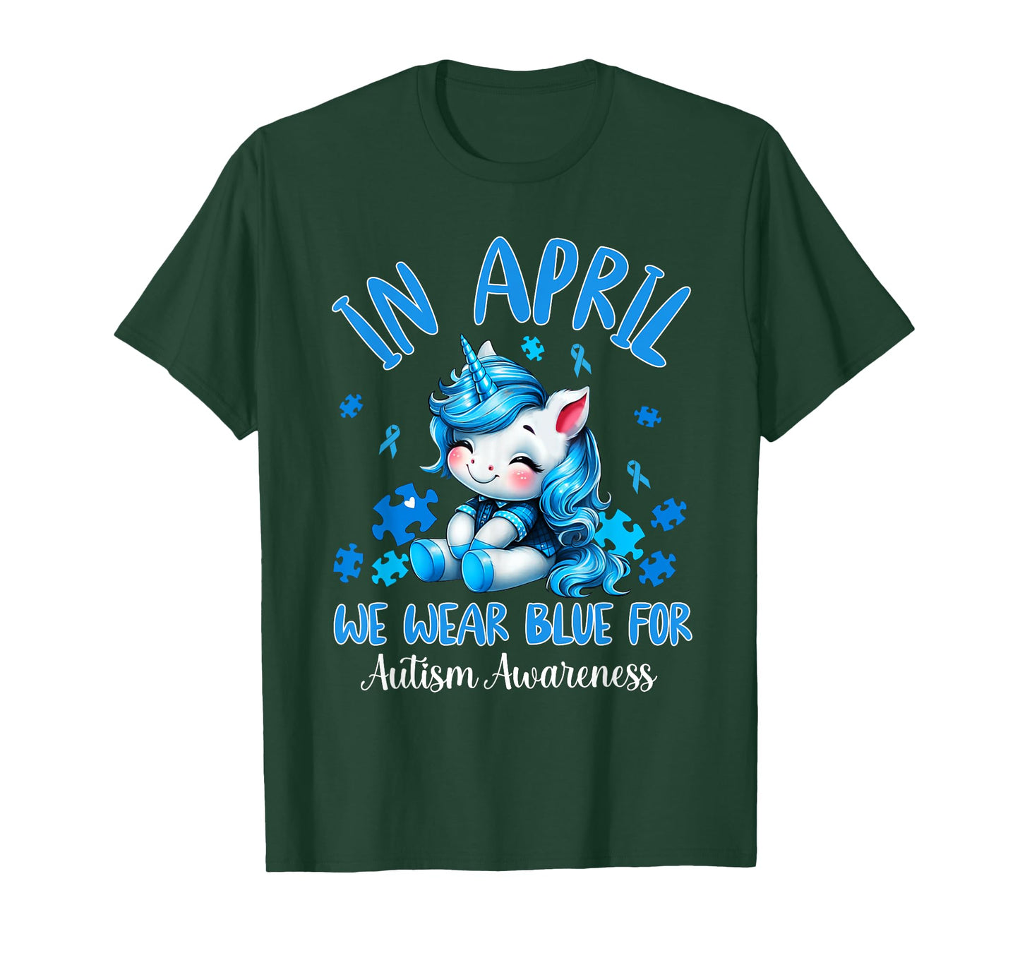 In April We Wear Blue Autism Awareness Month Autism Unicorn T-Shirt