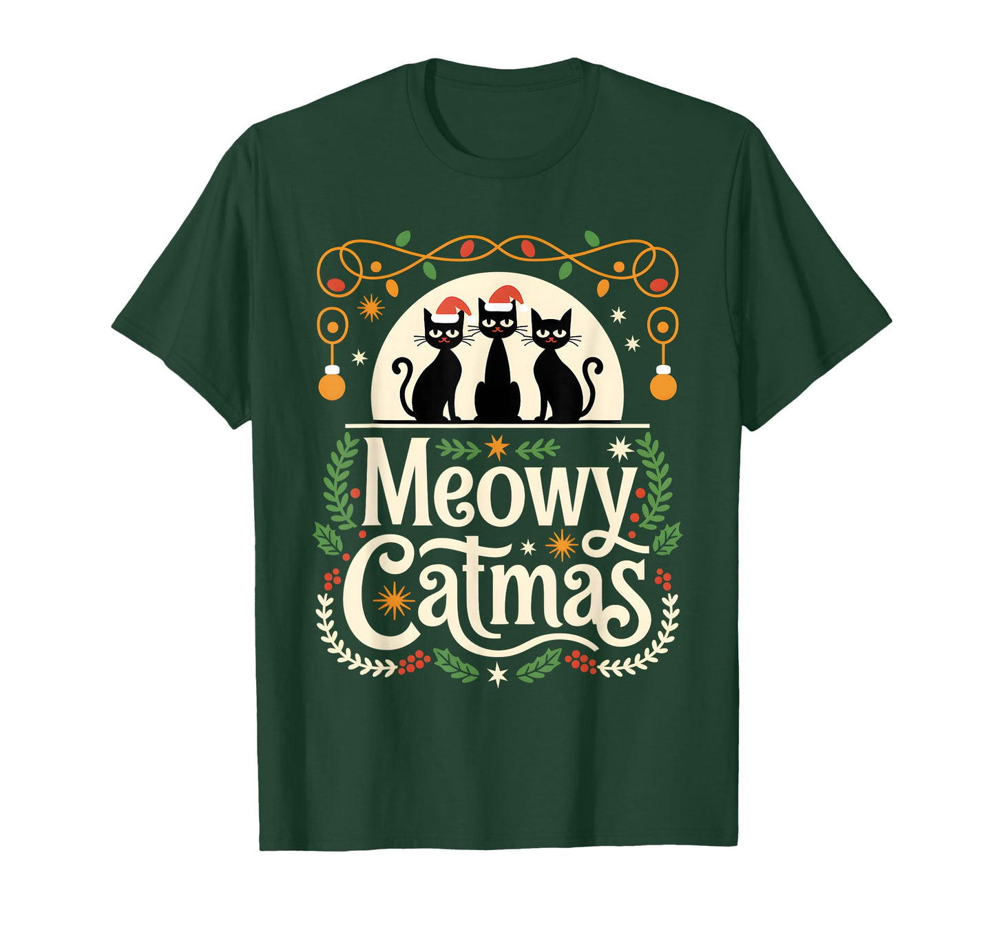 Cute Cat Christmas Xmas black cats Christmas Meowy Catmas Men Women Kids T-Shirt