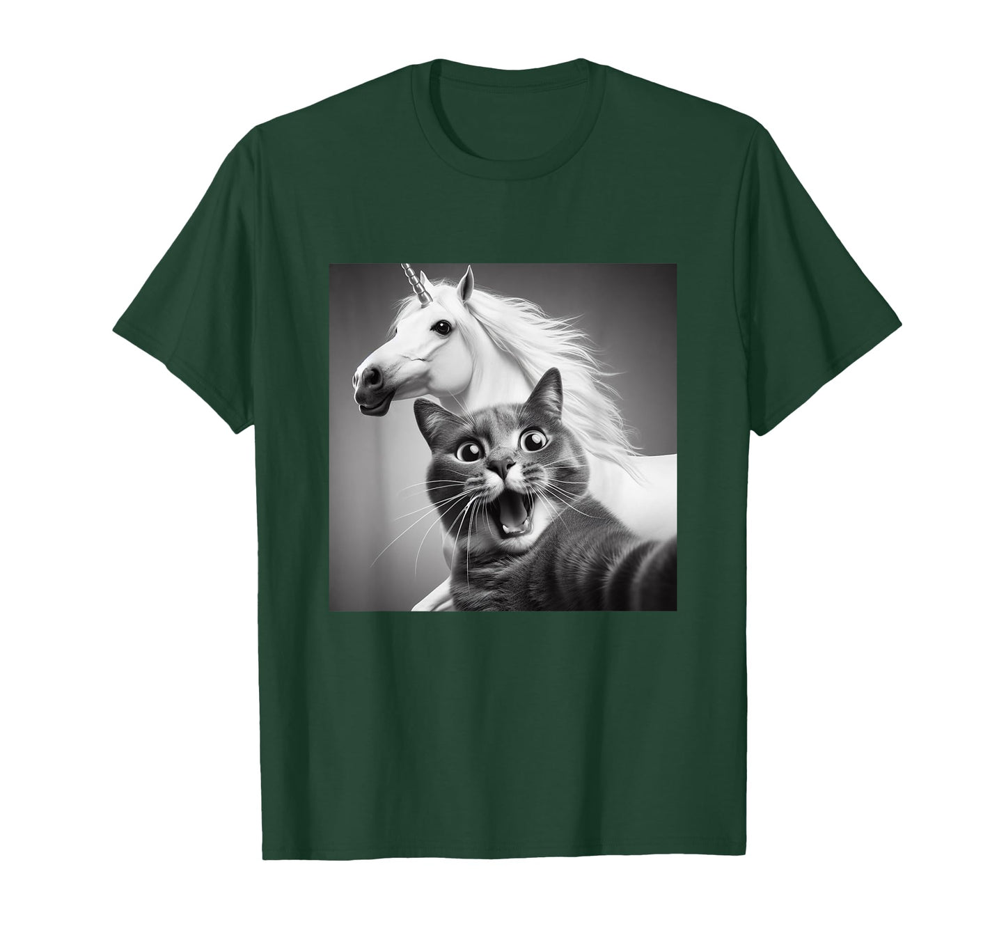 Funny Surprised And Scared Cat Taking Selfie With Unicorn T-Shirt for Men Women Girls Kids