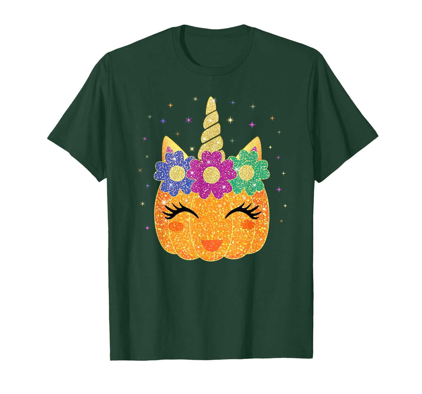 Unicorn Pumpkin Halloween Thanksgiving Girls Kids T-Shirt