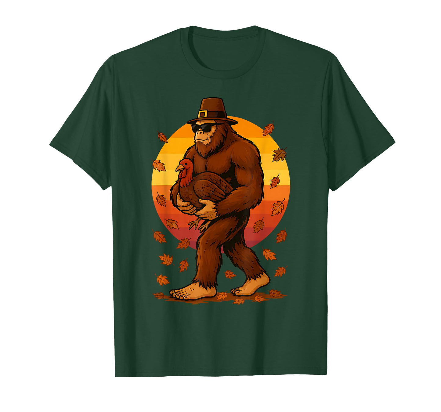 Vintage Bigfoot Pilgrim Turkey Thanksgiving Day Boys Men T-Shirt