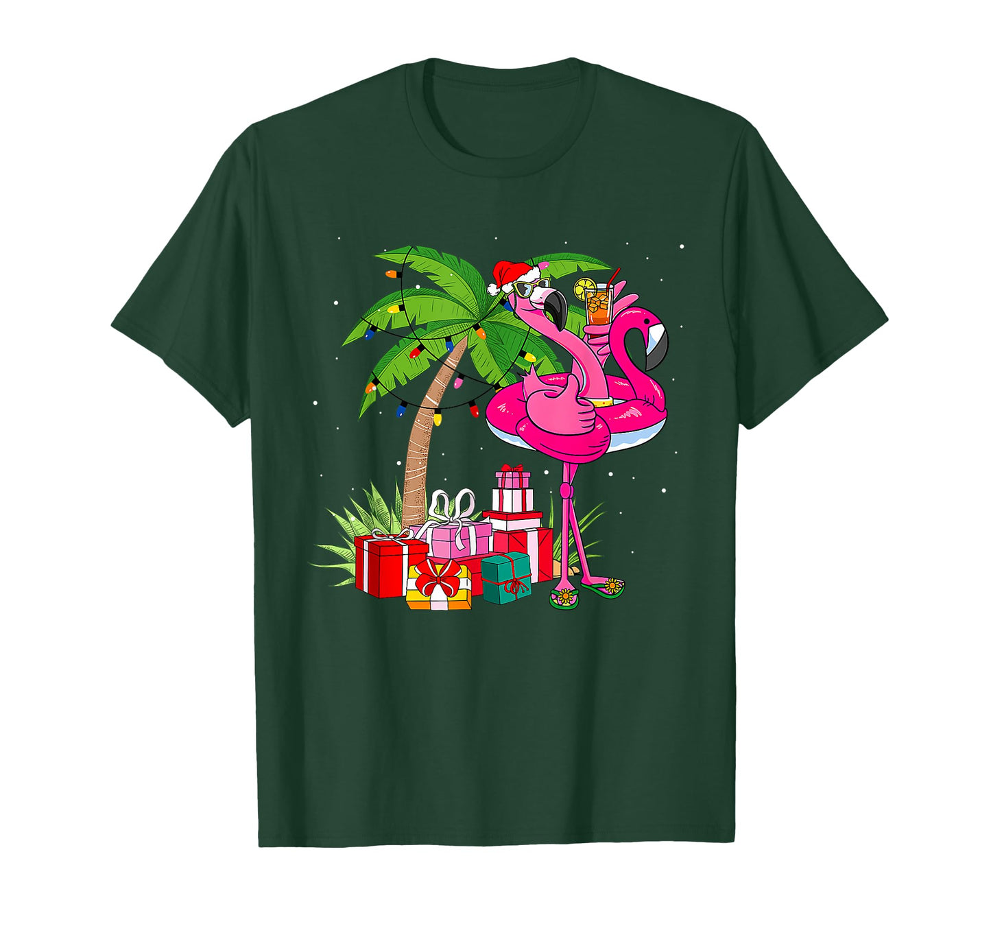 Flamingo Sunglasses Xmas Beach Tropical Christmas in July T-Shirt