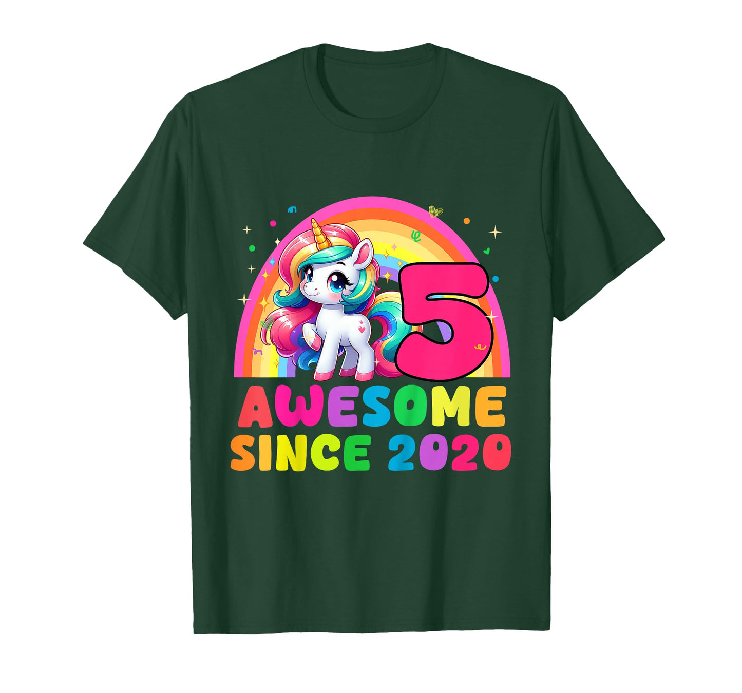 Kids 5 Years Old Unicorn Awesome Since 2020 Girls Boy Kids Party T-Shirt