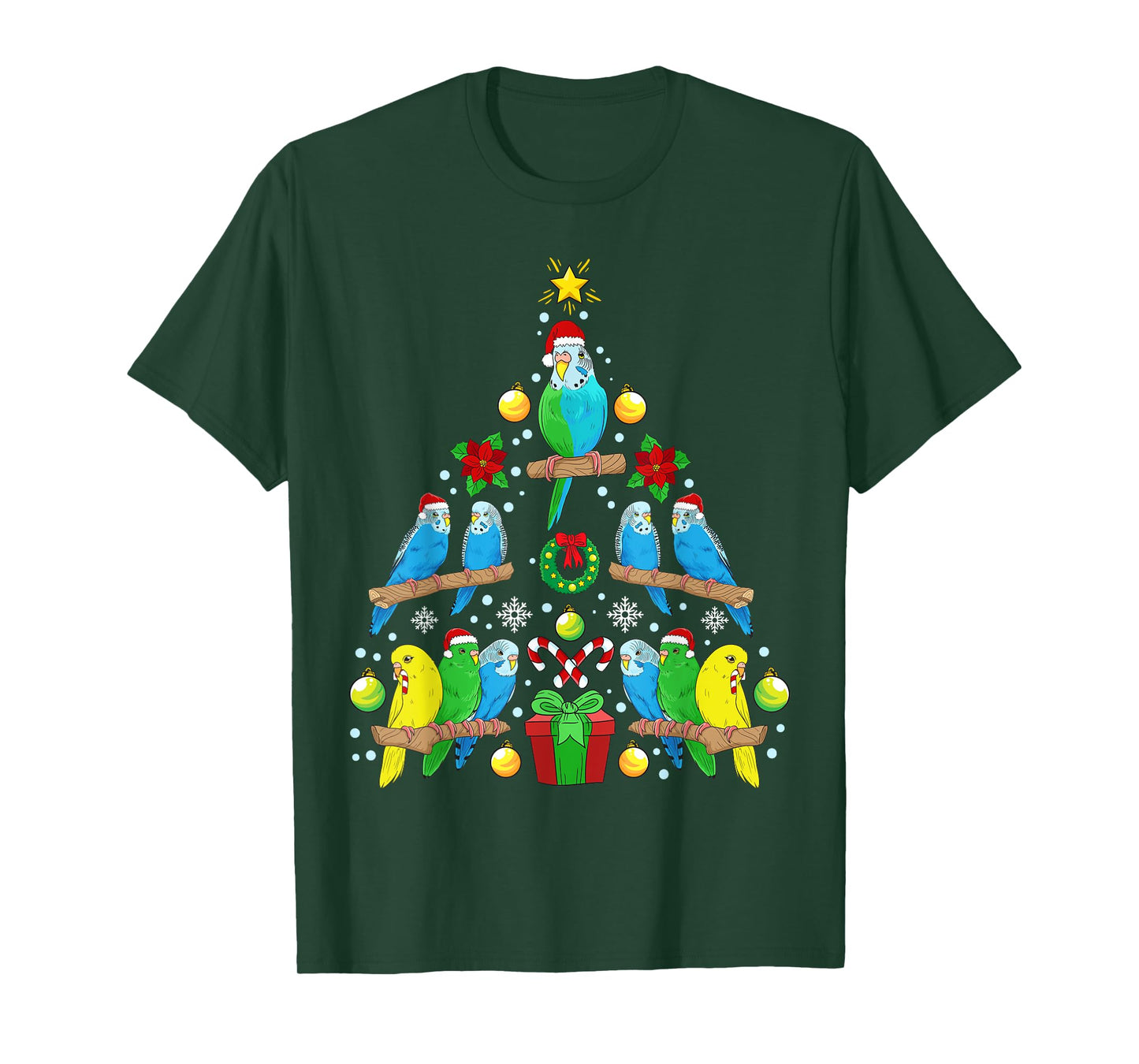 Animals Christmas Tree Presents Budgie Christmas Tree Bird T-Shirt
