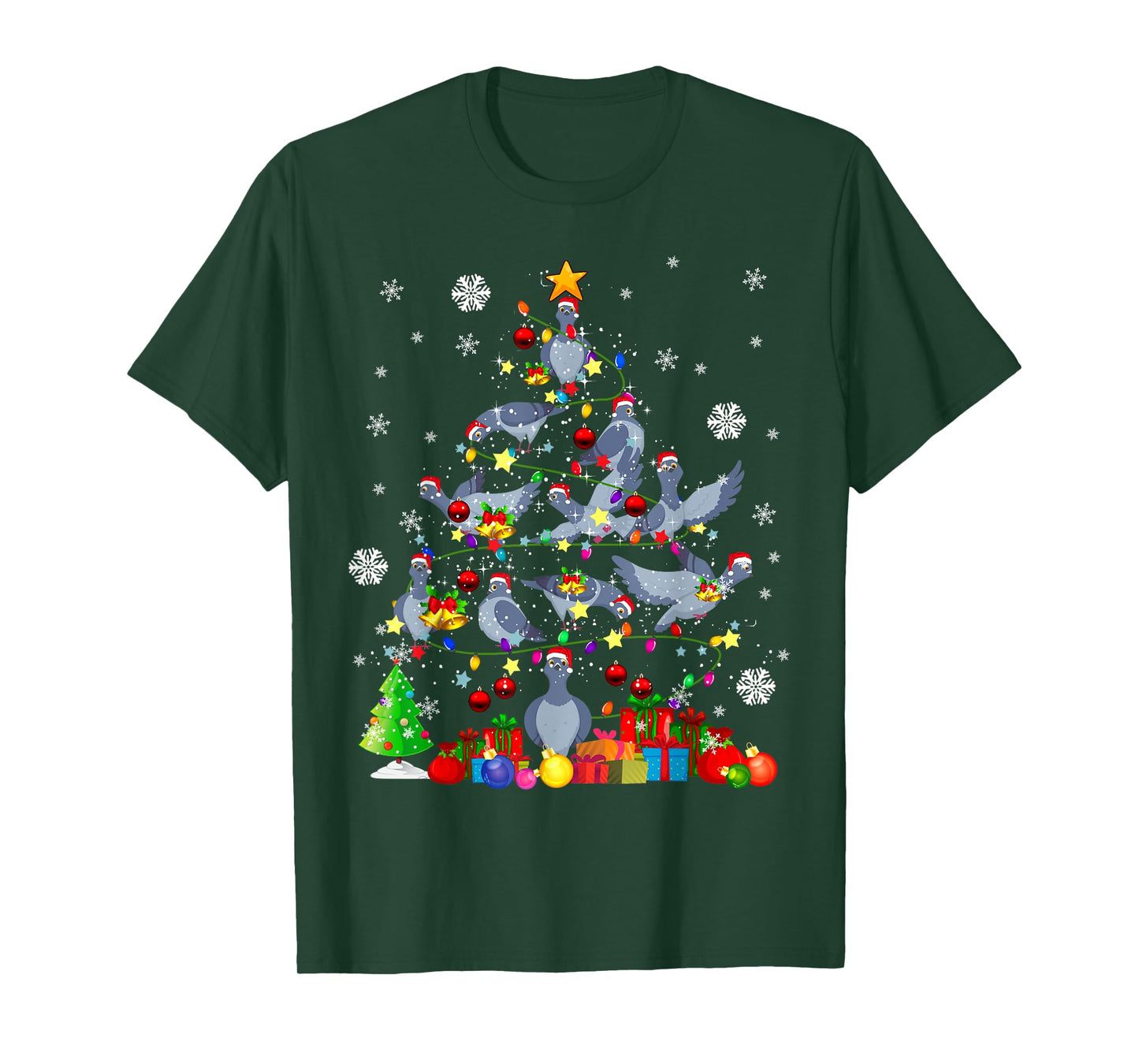 Christmas Tree Light Santa Pigeon Bird Lover T-Shirt