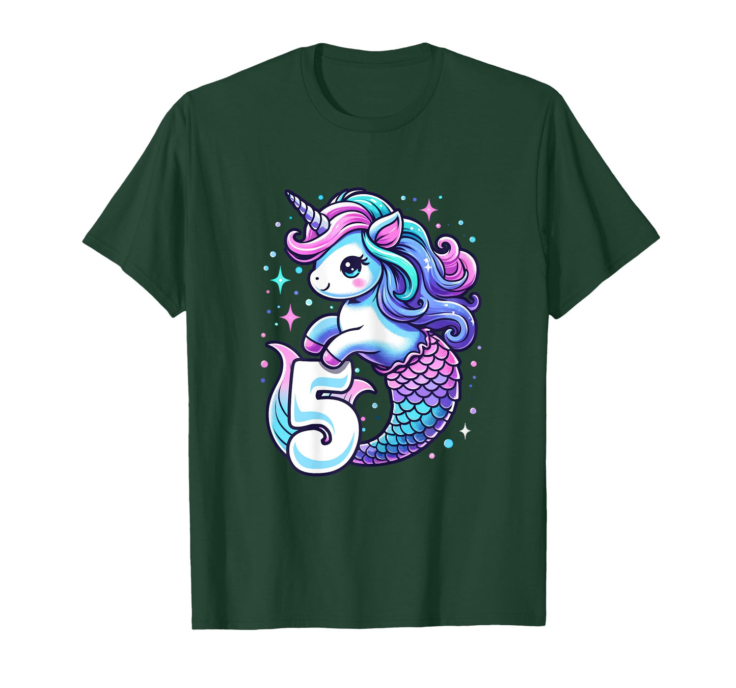 Unicorn Mermaid 5th Birthday 5 Year Old Party Girls Outfit T-Shirt