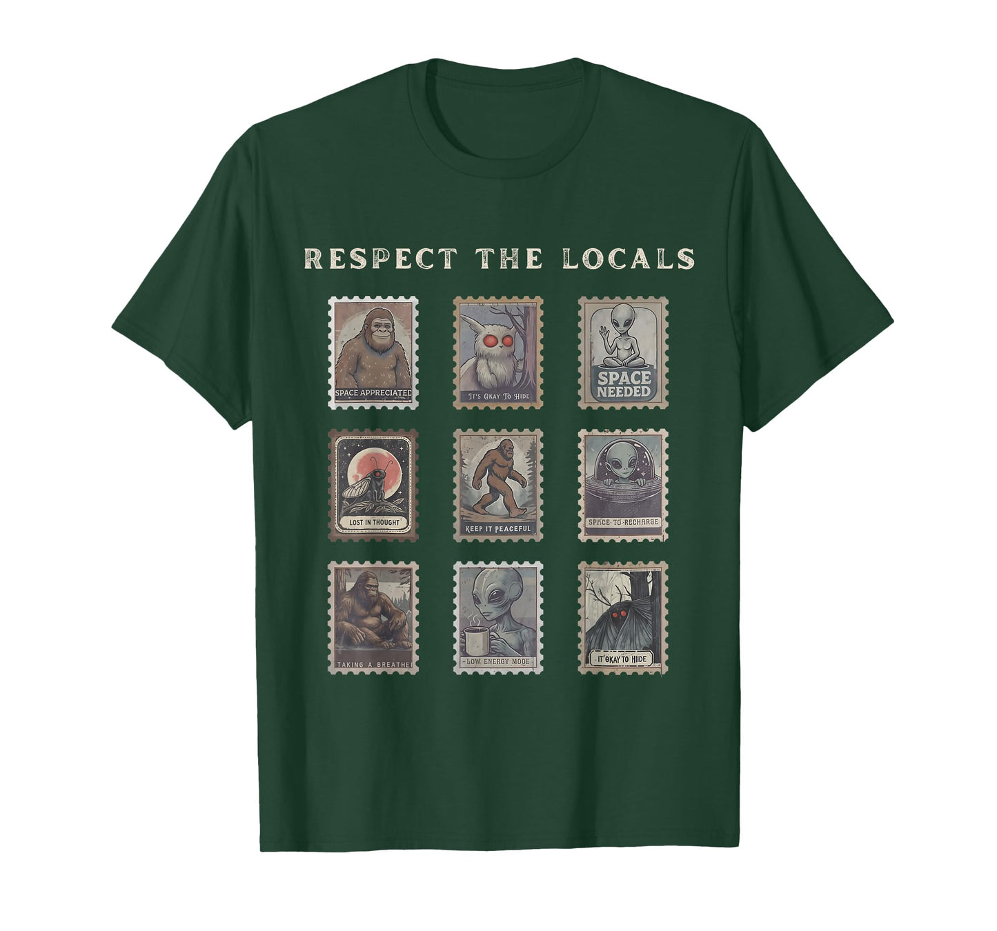 Respect The Locals Cryptid Mothman Hiking Bigfoot Introverts T-Shirt