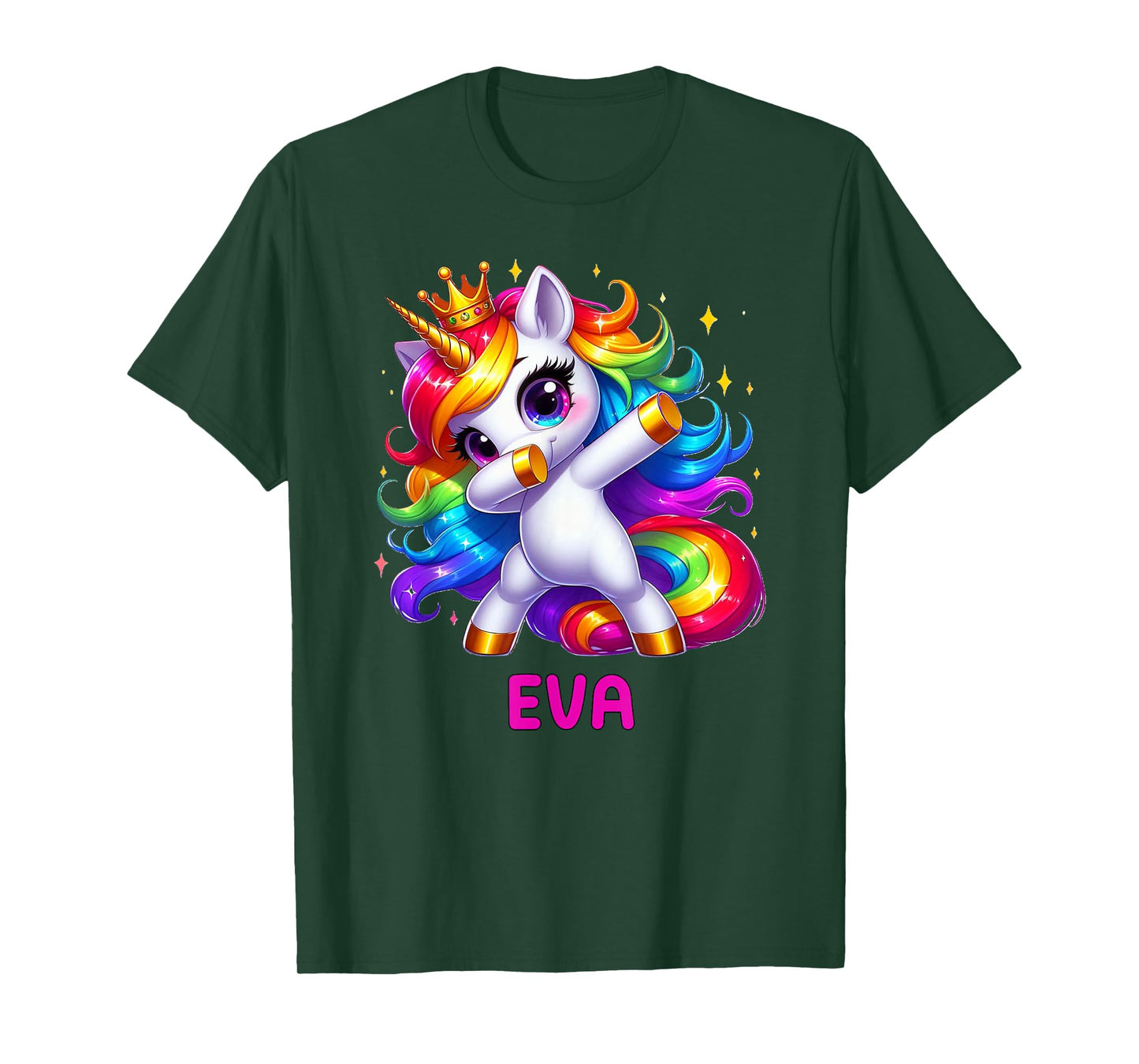 EVA Personalized Name Dabbing Unicorn Birthday Queen T-Shirt