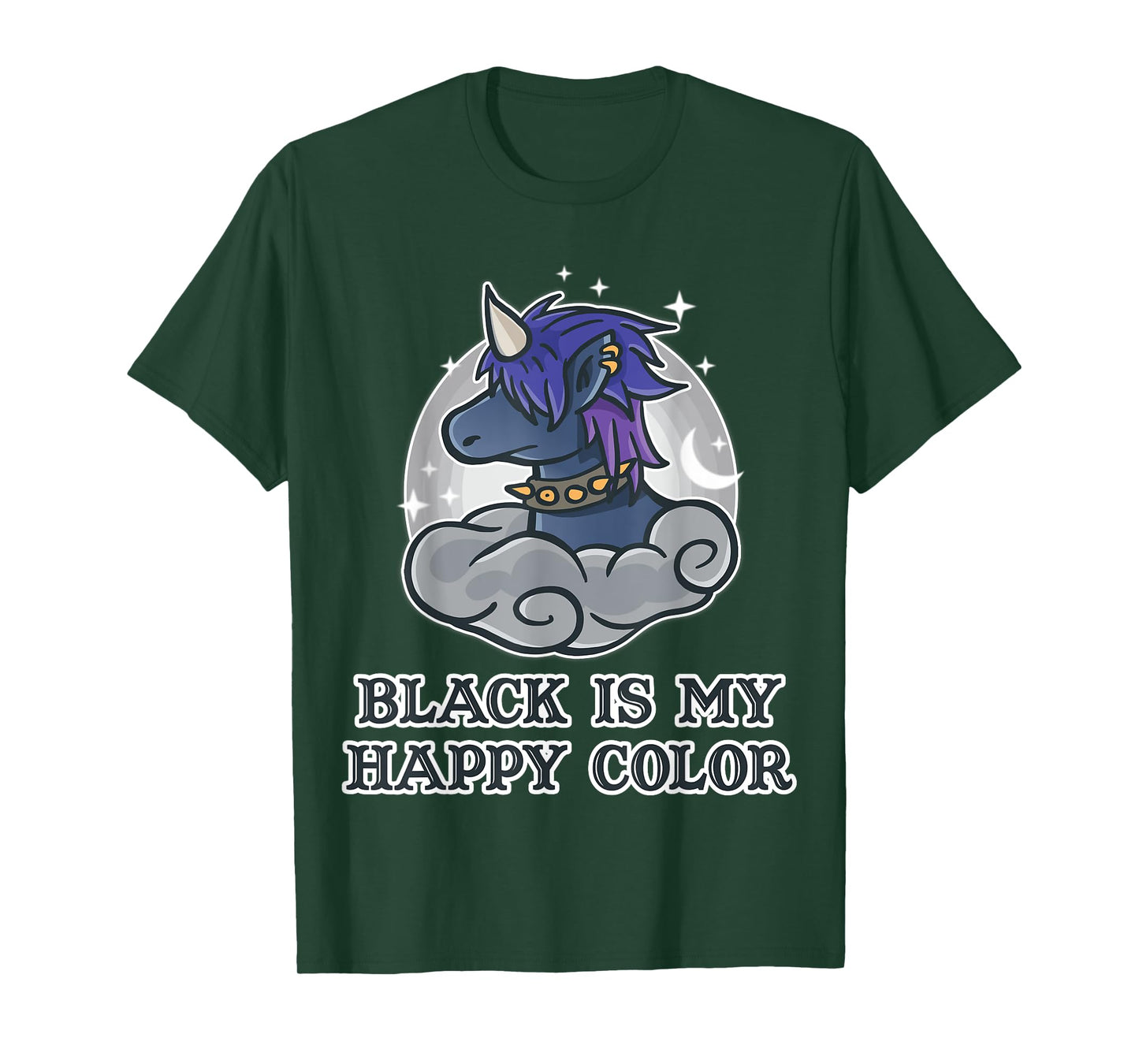 Black Is My Happy Colour Kawaii Pastel Goth Unicorn Nerd T-Shirt