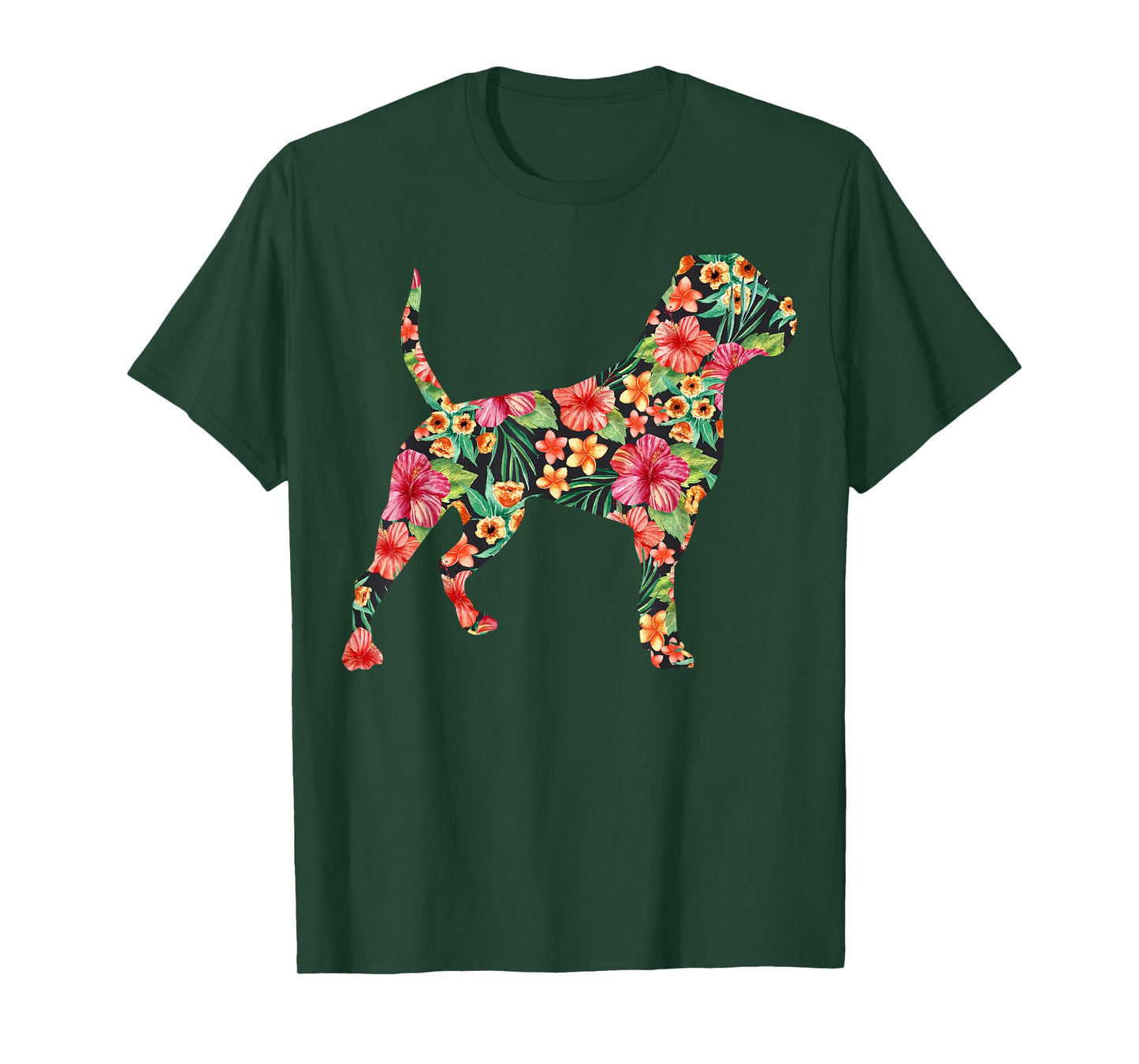 American Bulldog Flower Funny Dog Silhouette Floral Gifts T-Shirt for Men Women Kids