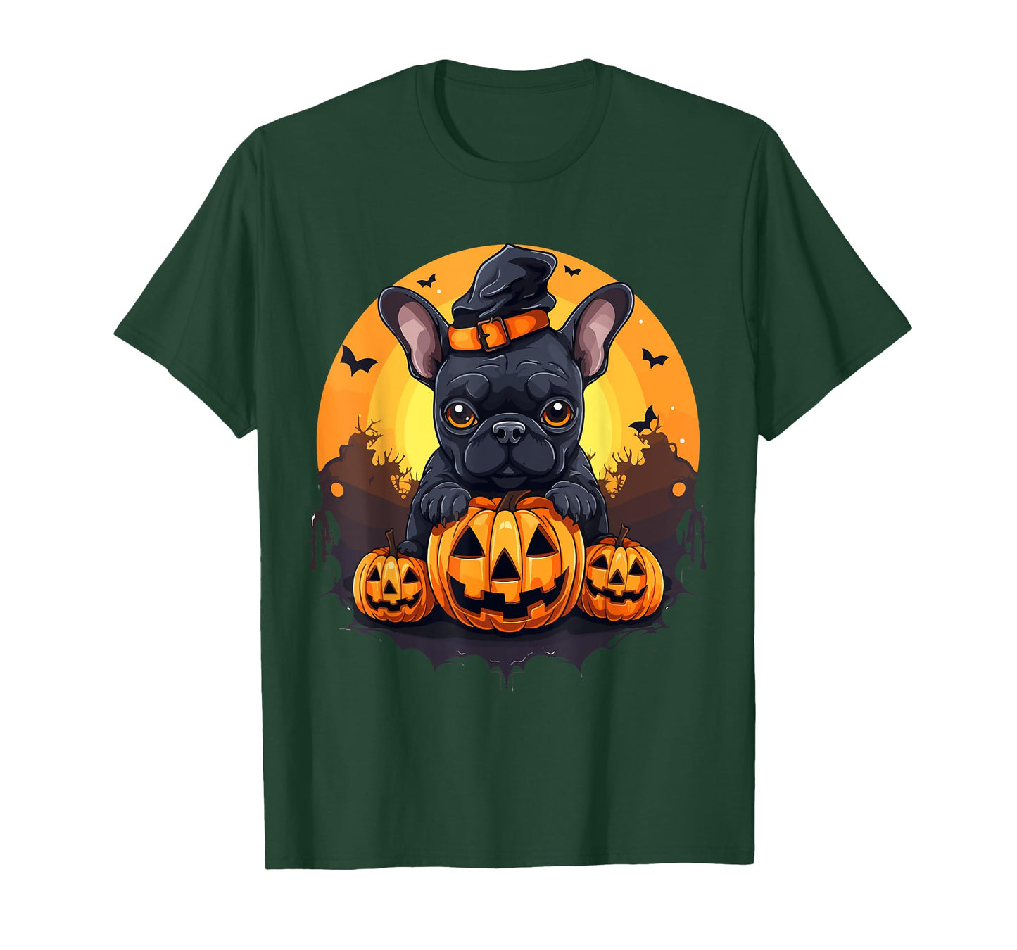 French Bulldog Frenchie Dog Breed Pet Halloween Pumpkins T-Shirt for Men Women Kids