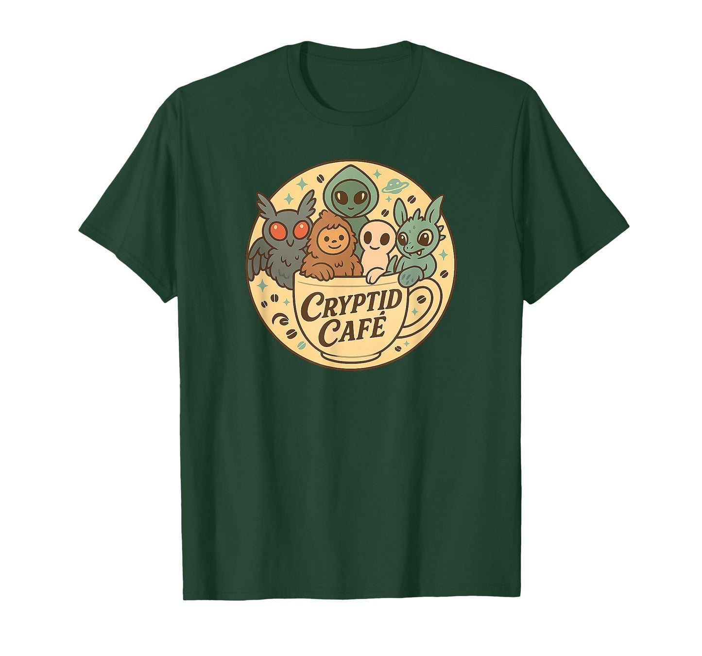 Sweet Mothman Cute Bigfoot Aliens Cryptid Cafe Cryptozoology T-Shirt