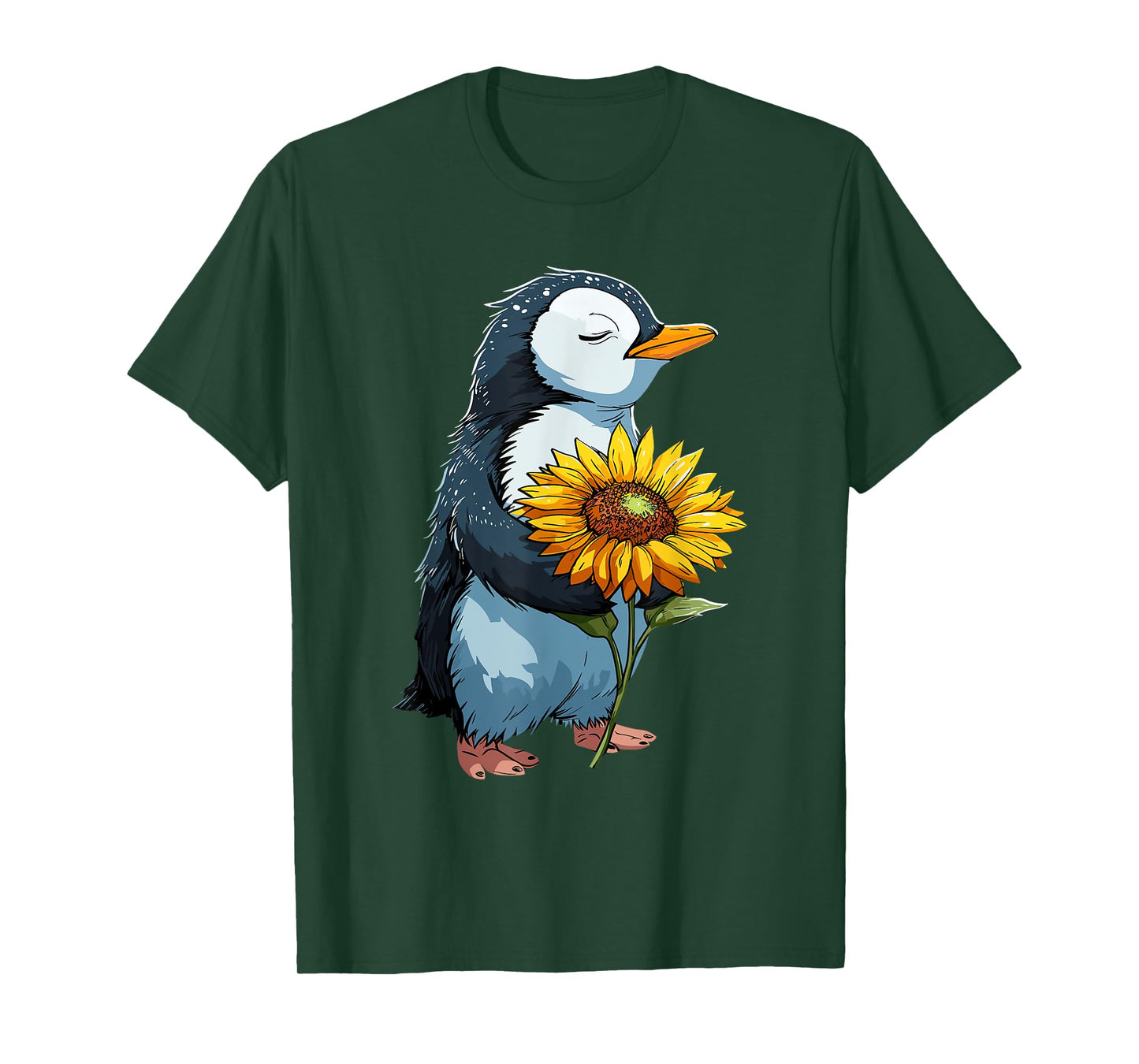 Penguin Holding Sunflower Cute Penguin Lover T-Shirt
