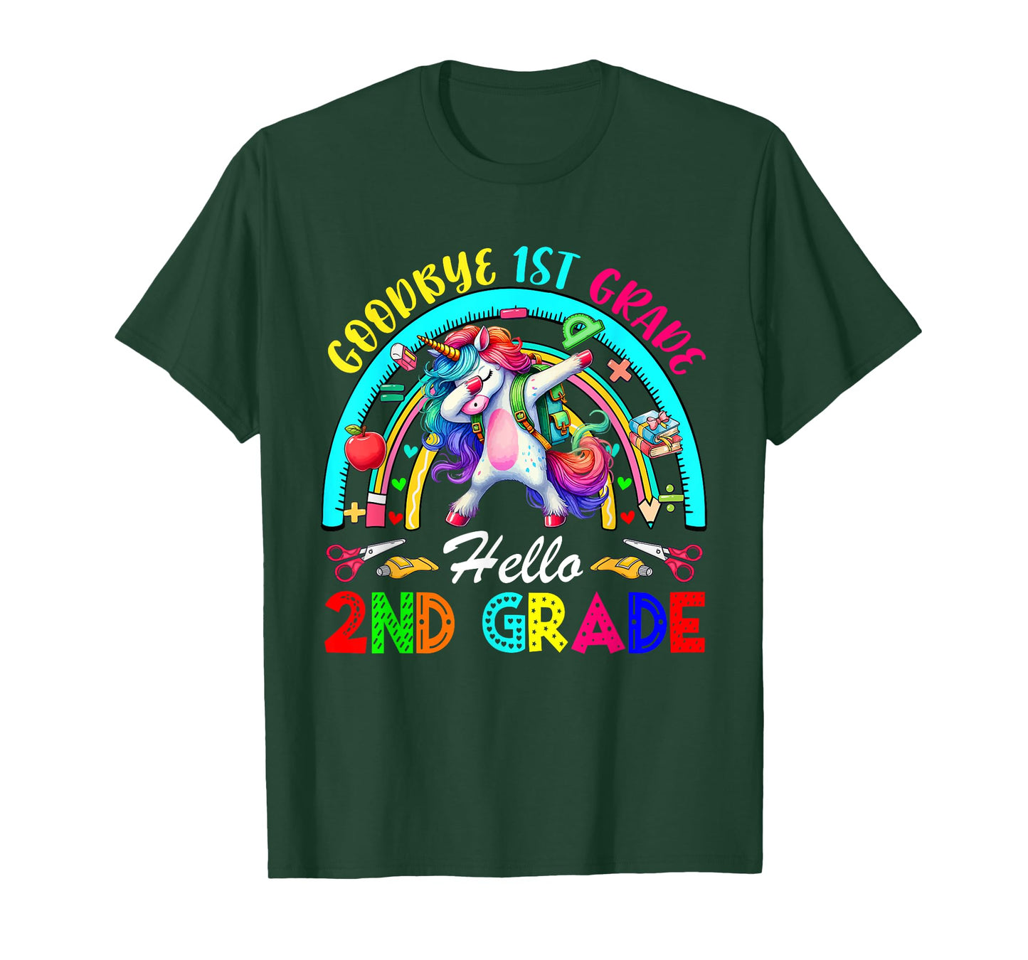 Goodbye 1st Grade Hello 2nd Grade Dabbing Unicorn Rainbow T-Shirt