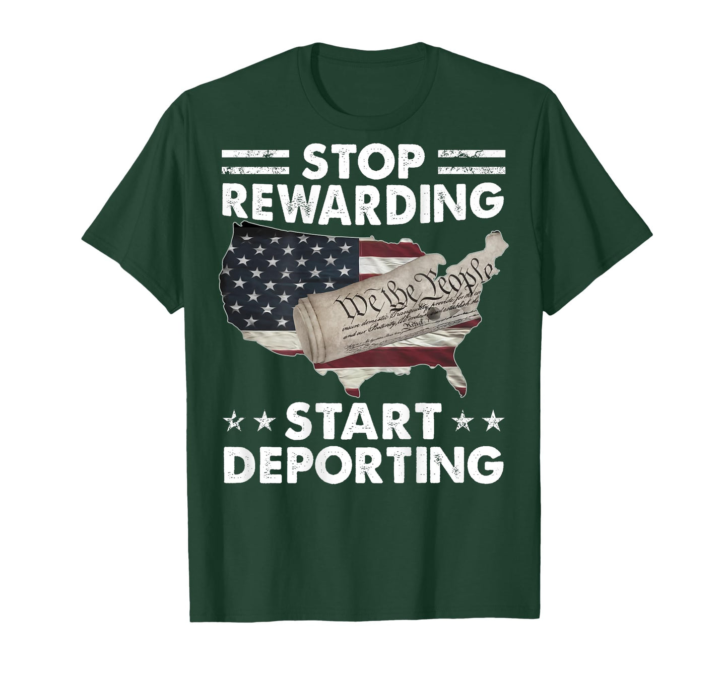 Stop Rewarding Start Deporting Vintage American Flag (BACK) T-Shirt