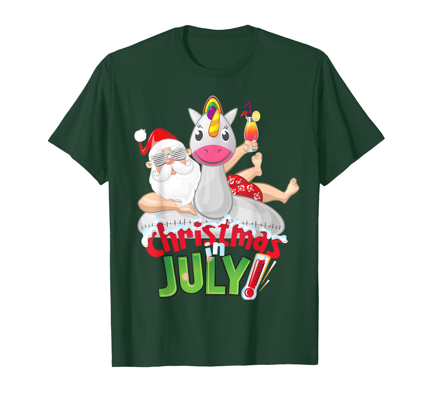 Funny Christmas in July Shirt Summer Unicorn Float Xmas T-Shirt for Men Women Kids