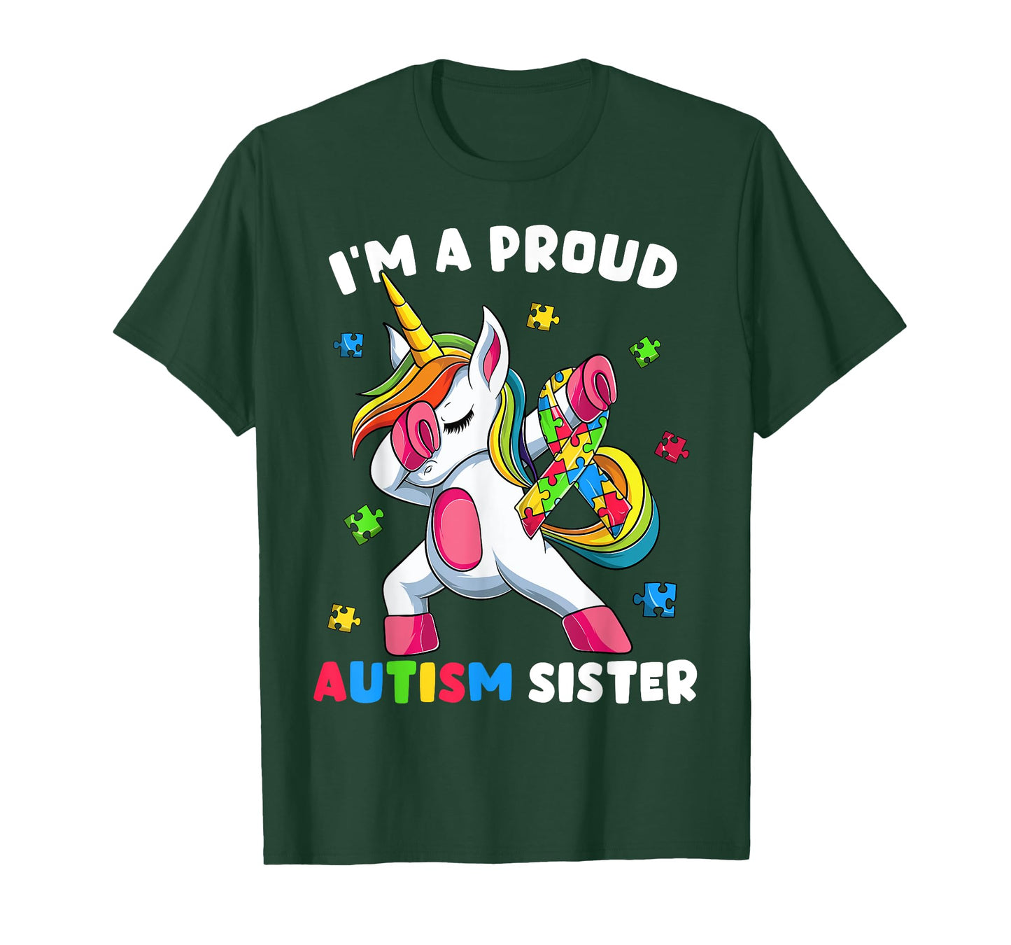 Proud Autism Sister Dab Dance Shirts, Girls Dabbing Unicorn T-Shirt
