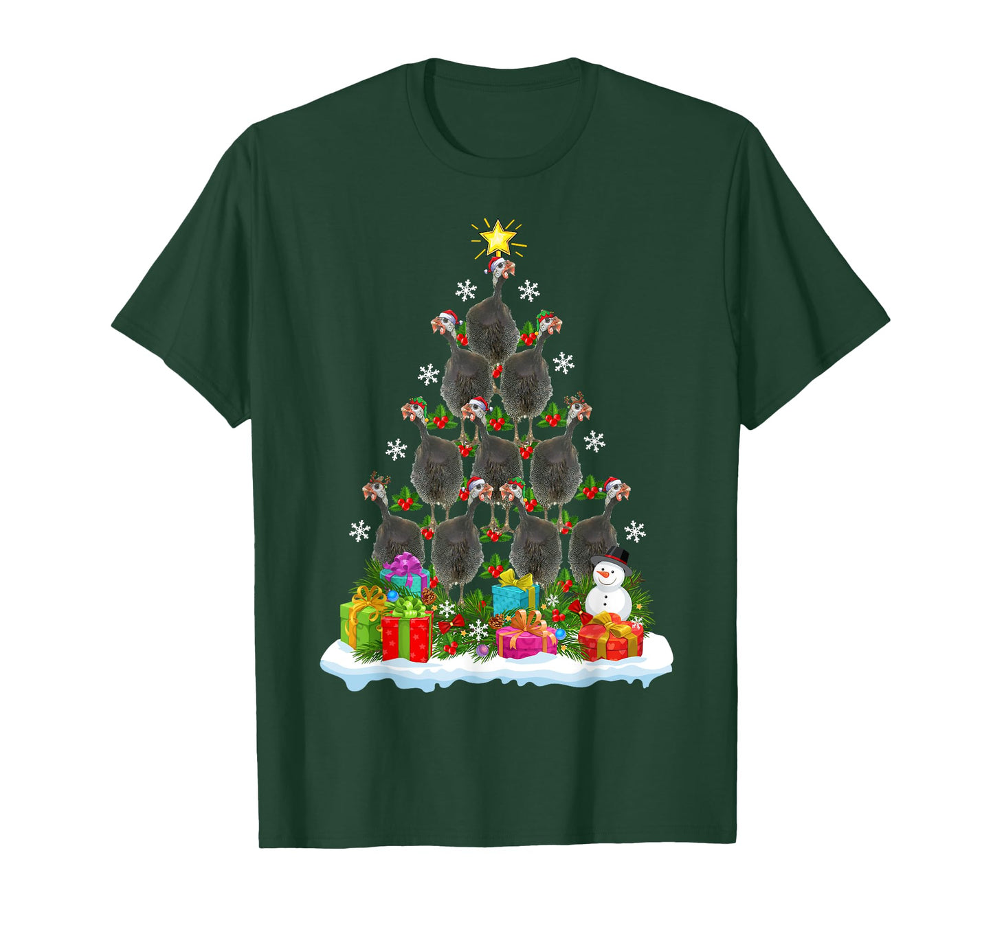 Guinea Fowl Bird Christmas Tree Gifts Unisex-Kids Xmas Holiday Funny Guinea Fowl Bird Christmas Tree T-Shirt Black Animal Print Modern Novelty Cotton 60% Polyester 40% Kids Small