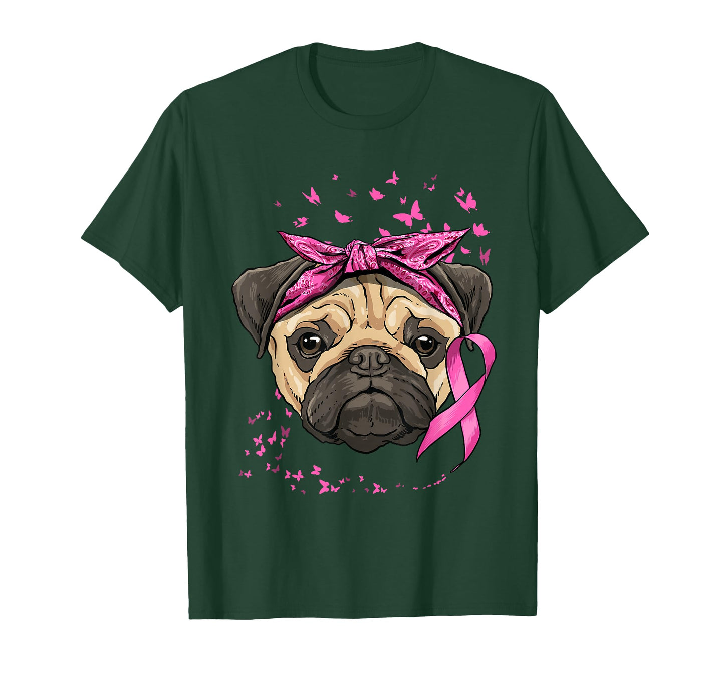 Breast Cancer Awareness Pug Dog Pink Ribbon Cancer Survivor T-Shirt