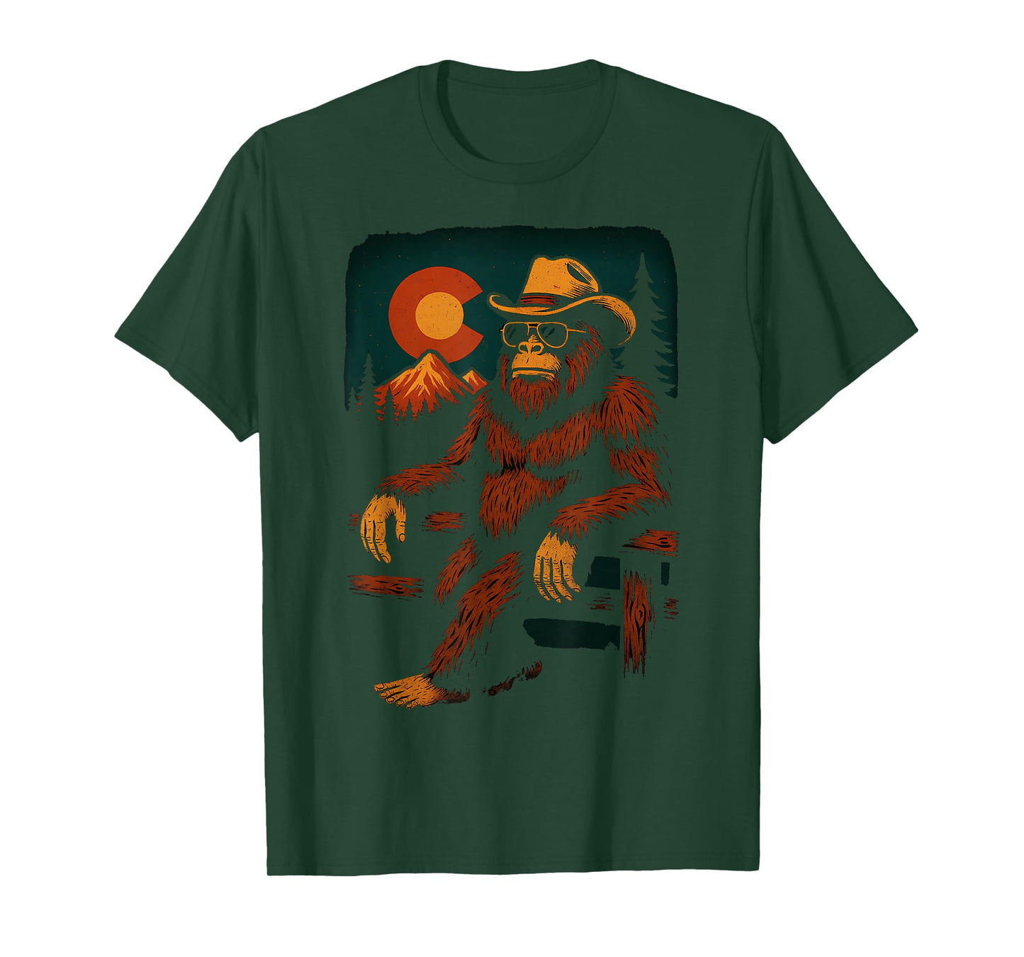 Colorado Cowboy Bigfoot Sasquatch Western Sunset Vibes T-Shirt