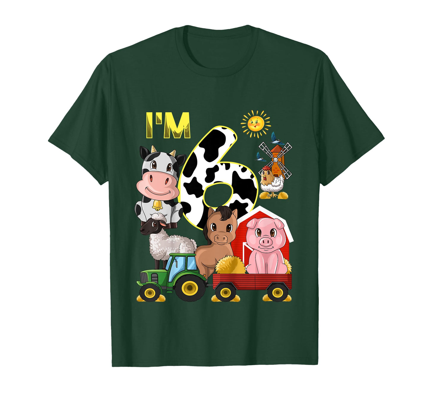 Kids Farm Animals Tractor 6th Birthday 6 Year Old Birthday Party T-Shirt