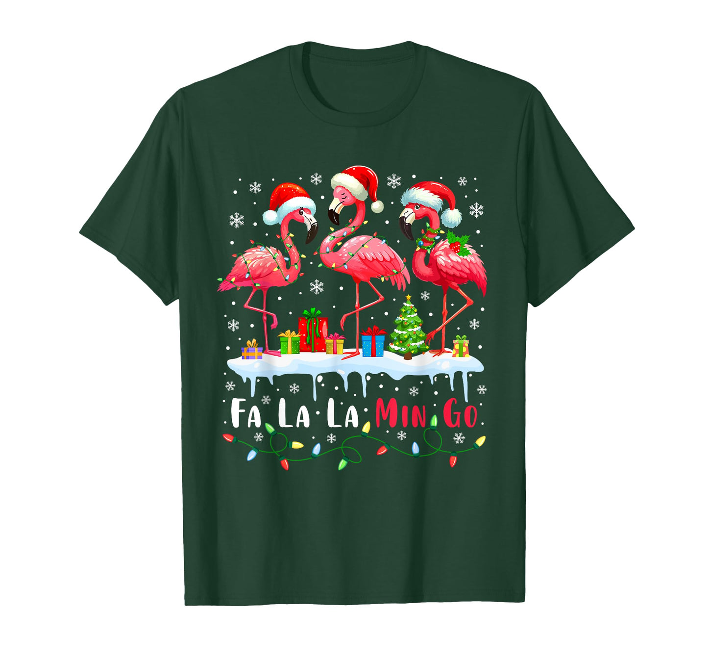 Fa La La Mingo Flamingo Christmas Tropical Xmas Tree Lights T-Shirt