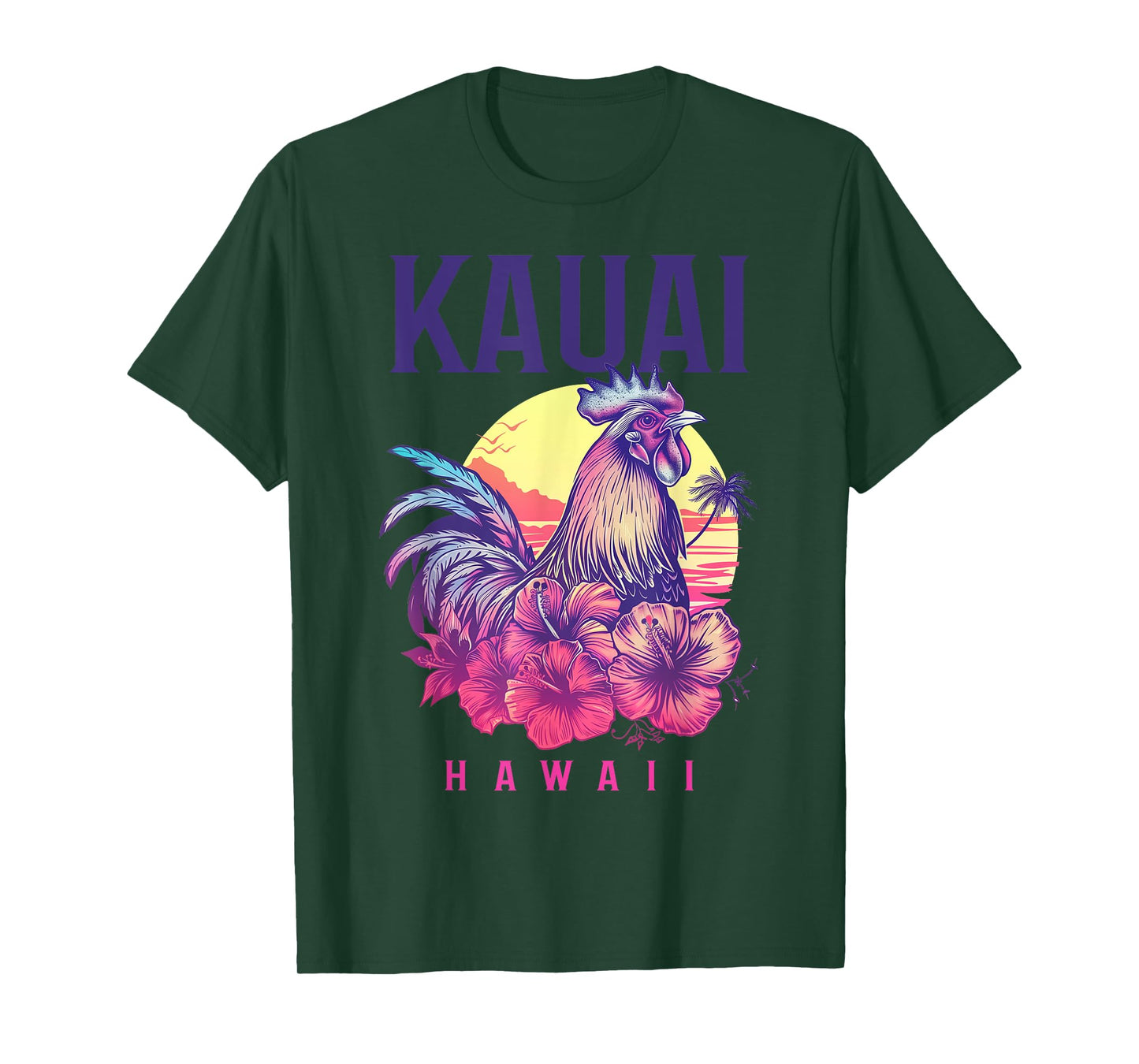 Kauai Hawaii Chicken Hawaiian Hibiscus Flowers Vintage T-Shirt