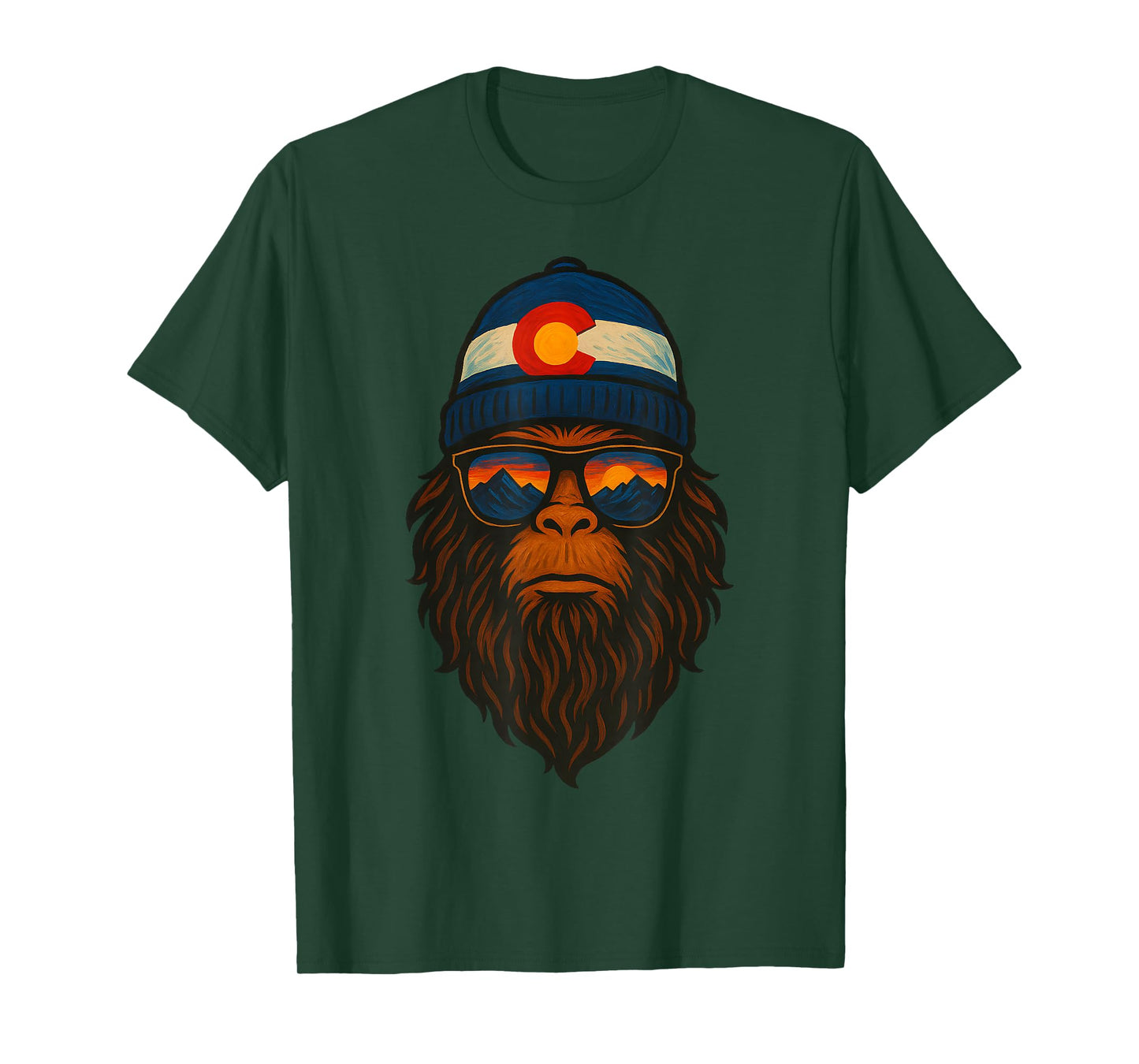 Colorado Sasquatch Beanie Sunset Mountain Bigfoot Art Retro T-Shirt