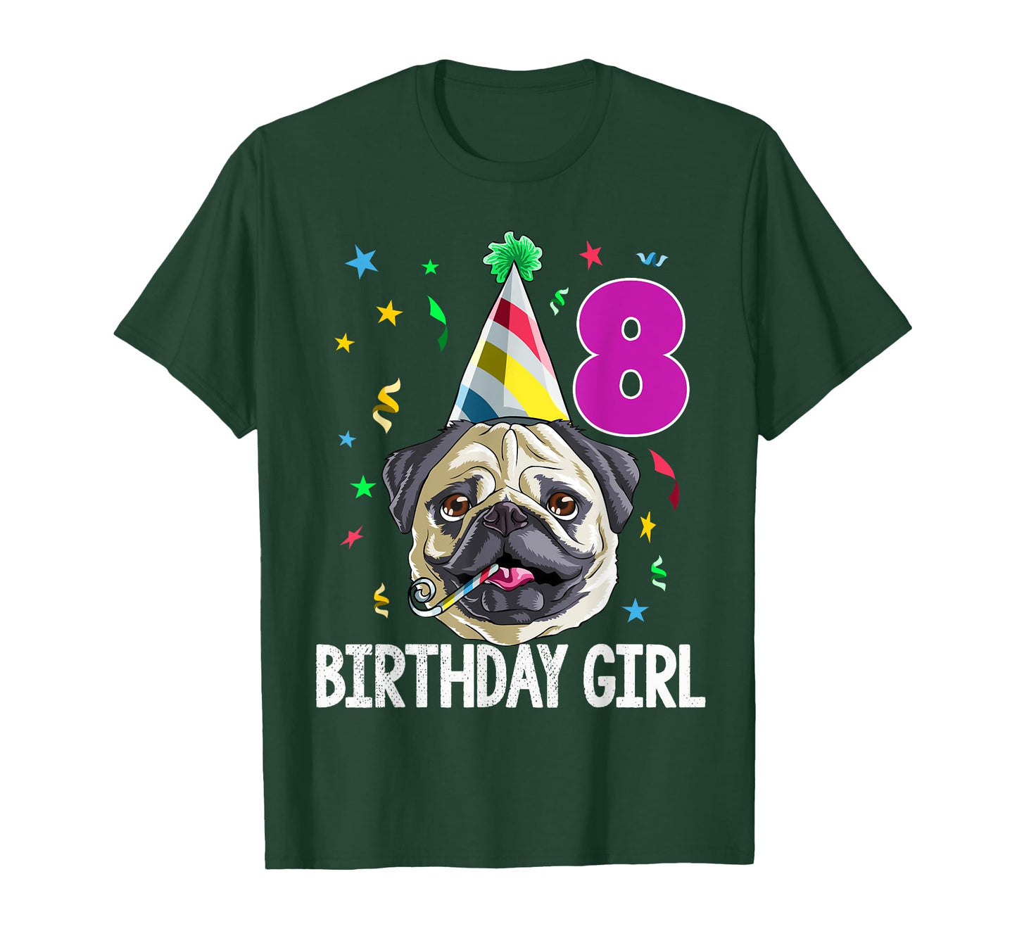 Pug Birthday Girl 8th 8 T Shirt Kids Girls Gift Idea Party T-Shirt