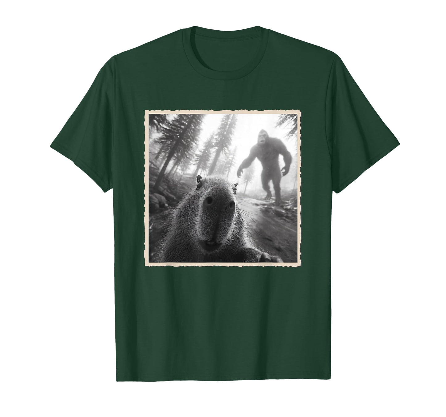 Capybara Scared Selfie With Bigfoot & Funny Sasquatch T-Shirt