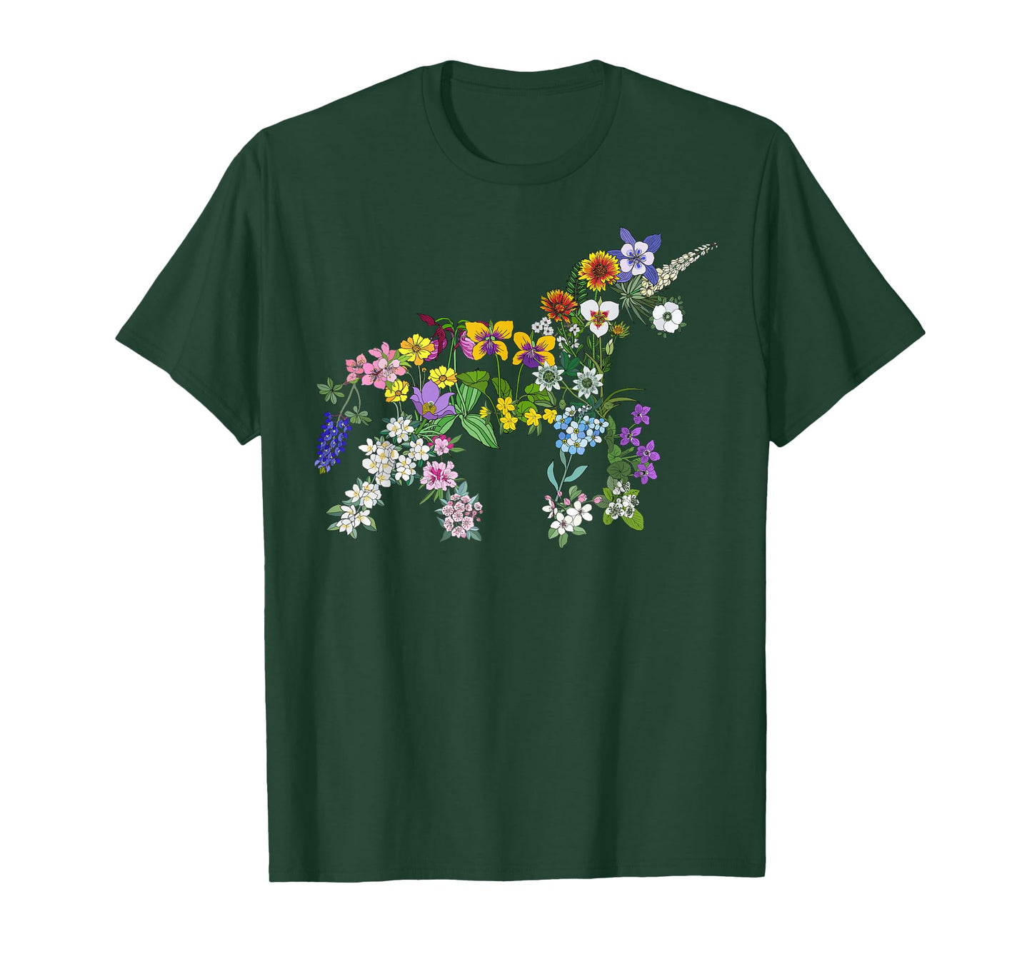 Floral Unicorn Wildflowers Flower Unicorn Shape Graphic Tee T-Shirt