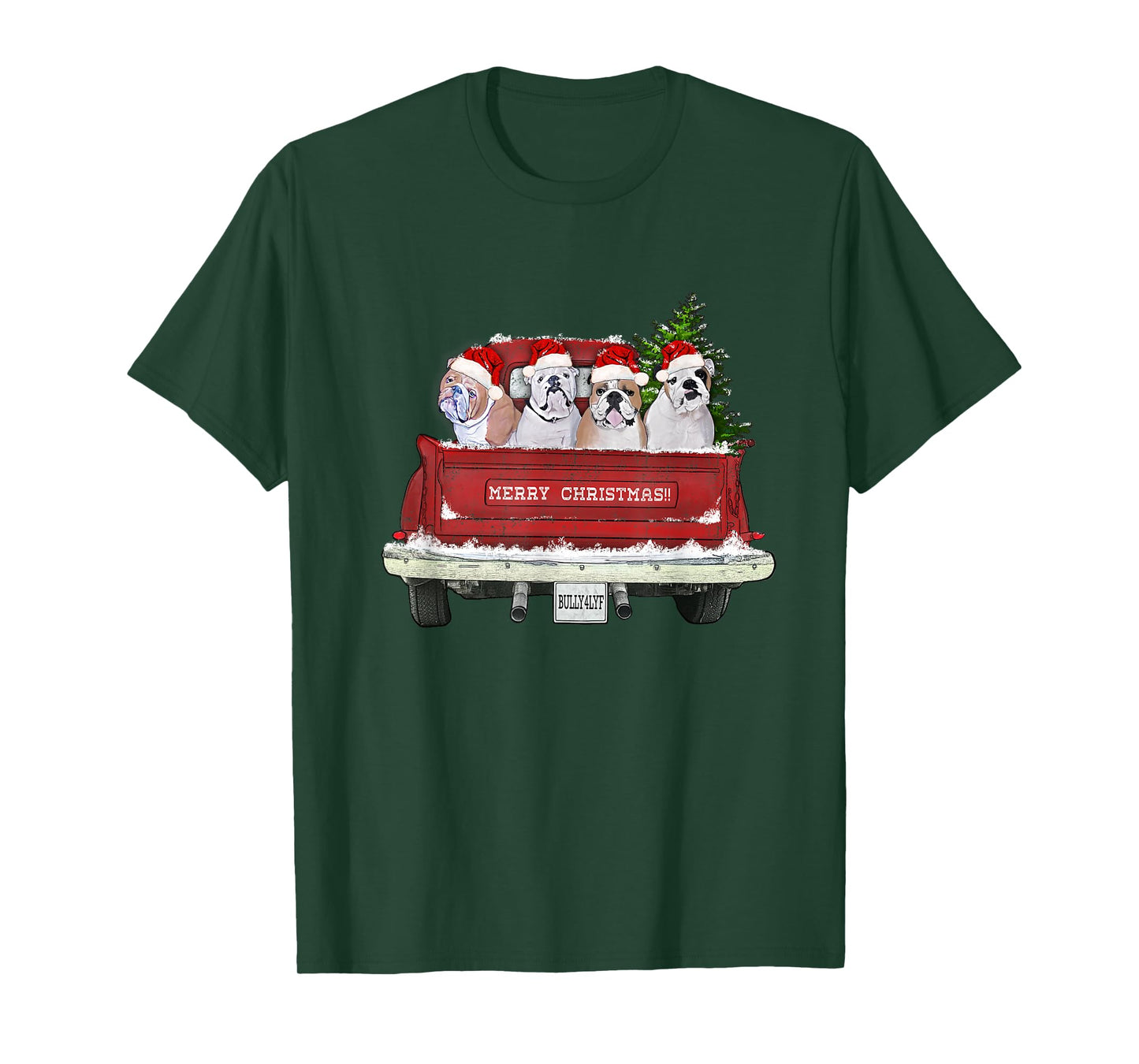 English Bulldogs Vintage Farm Truck Christmas T-Shirt