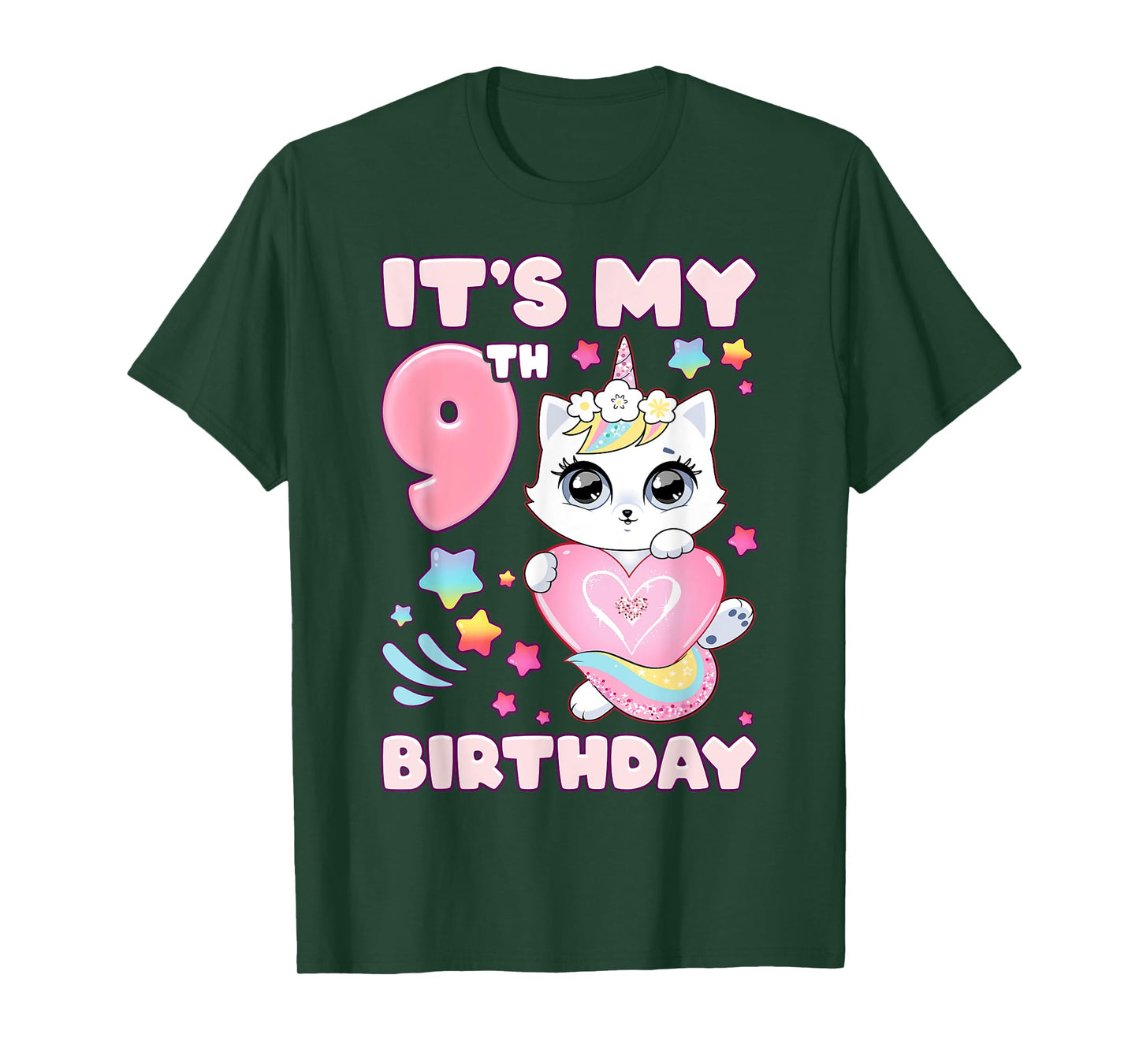 Birthday girl 9 years old, cat, unicorn, 9th birthday T-Shirt