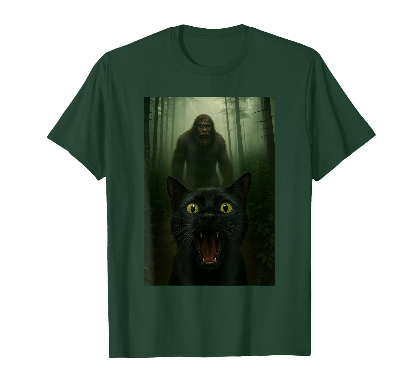 Black Cat Selfie With Bigfoot Funny Sasquatch T-Shirt