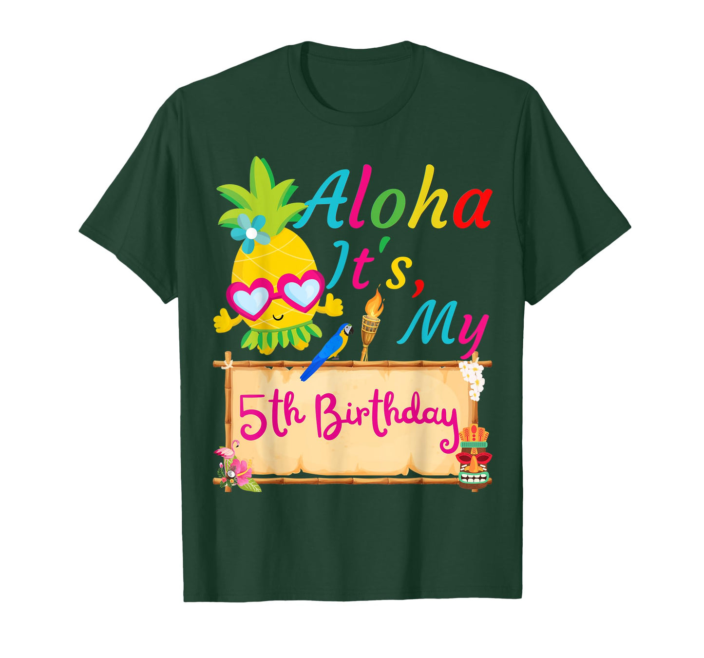 Aloha It's My 5th Birthday Hawaii 5 Years Girl Luau Candles T-Shirt