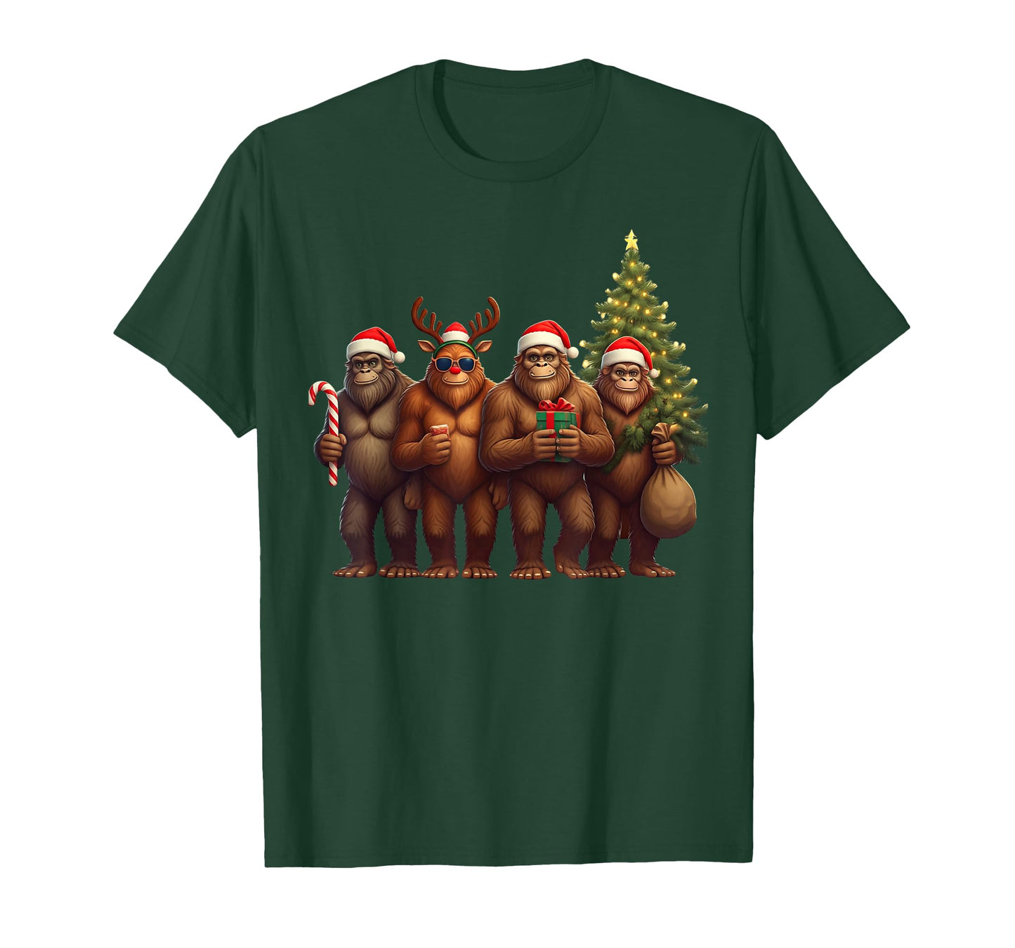 Santa Bigfoot Christmas Lights Bigfoot Lover Xmas Squad T-Shirt
